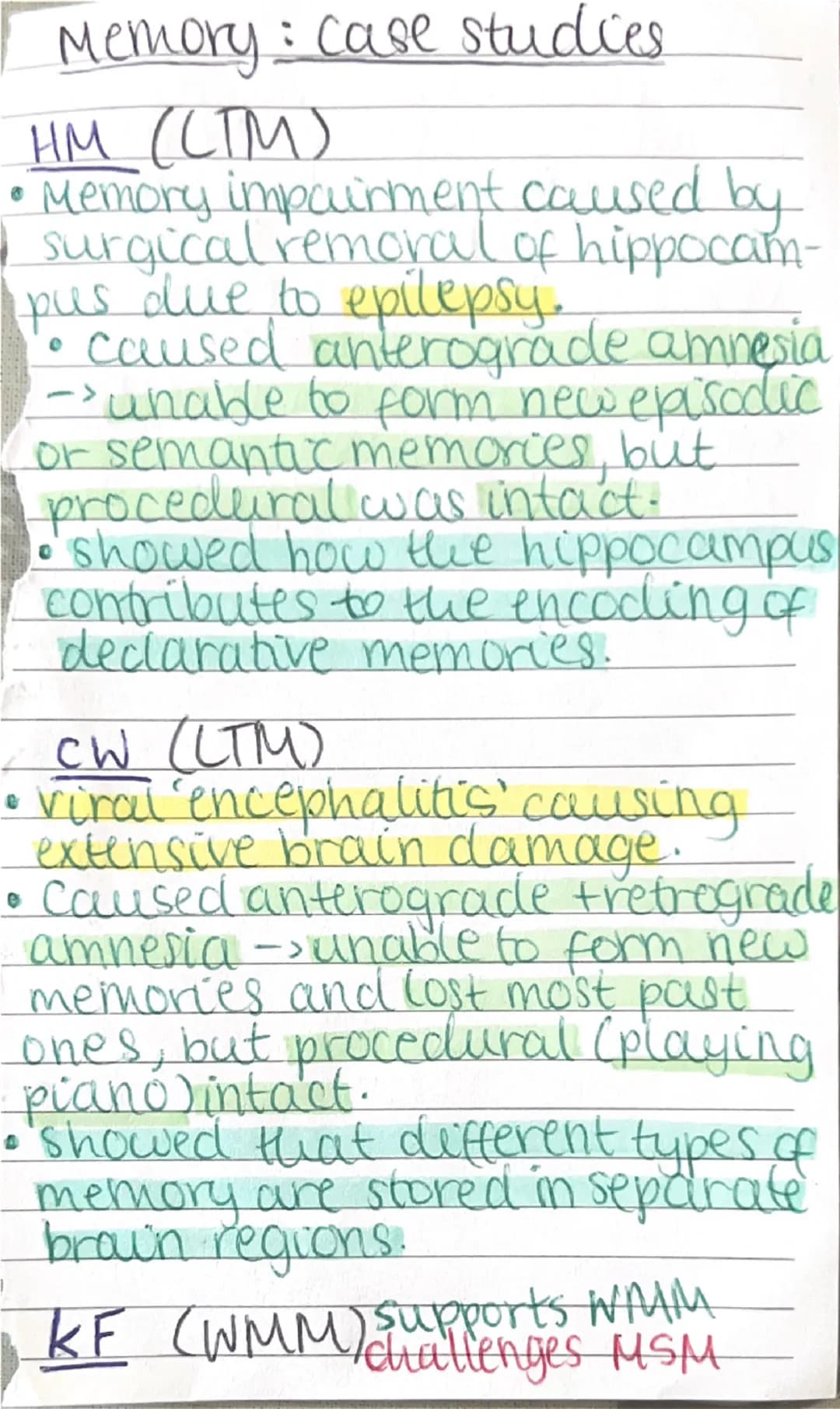 Memory
Coding, Capacity and Duration of Memory
•Coding: type of information stored in each memory store.
↳ short-term memory is accustic (so