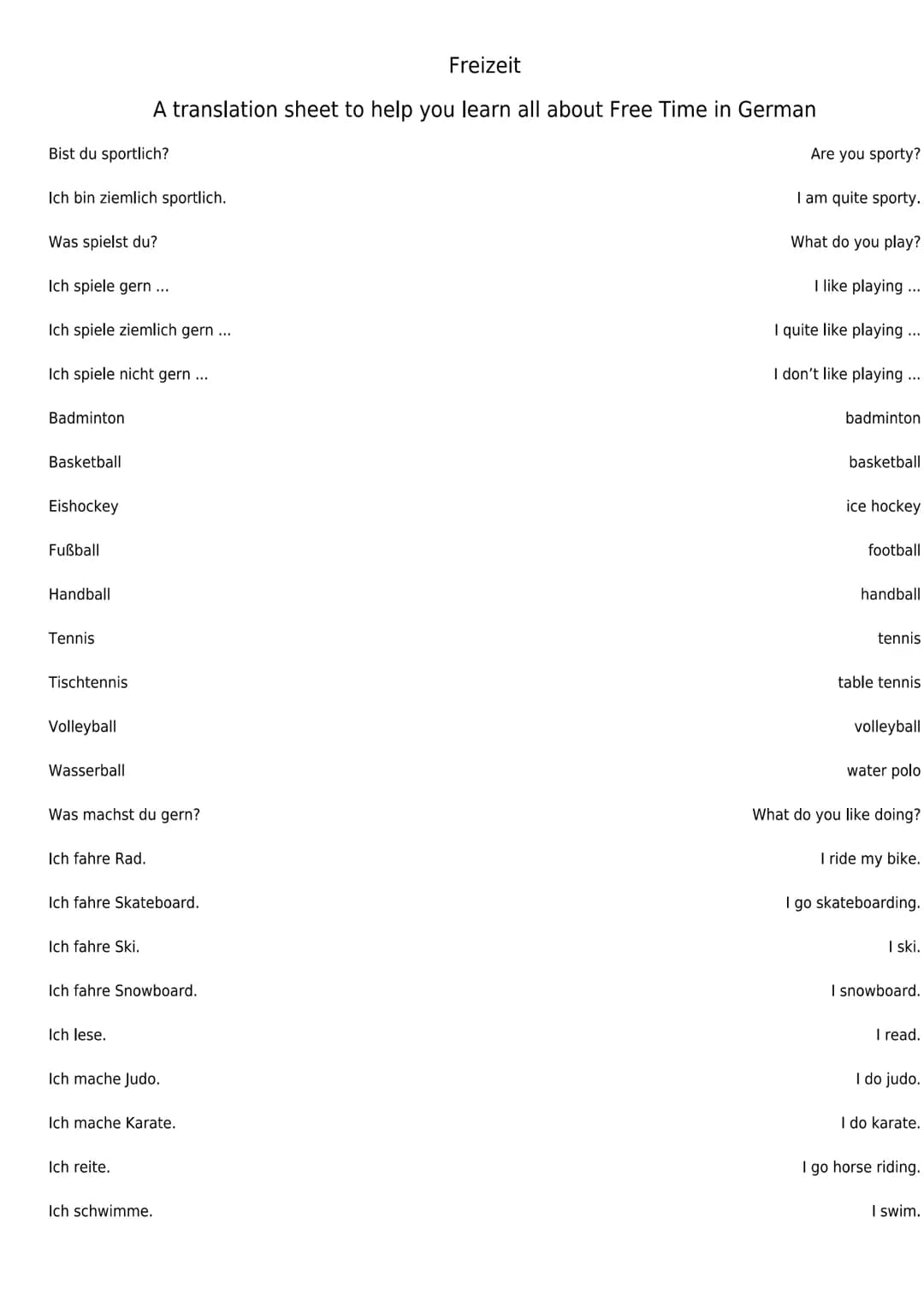 <p>Are you sporty? I am quite sporty. What do you play? I like playing badminton, basketball, ice hockey, football, handball, tennis, table