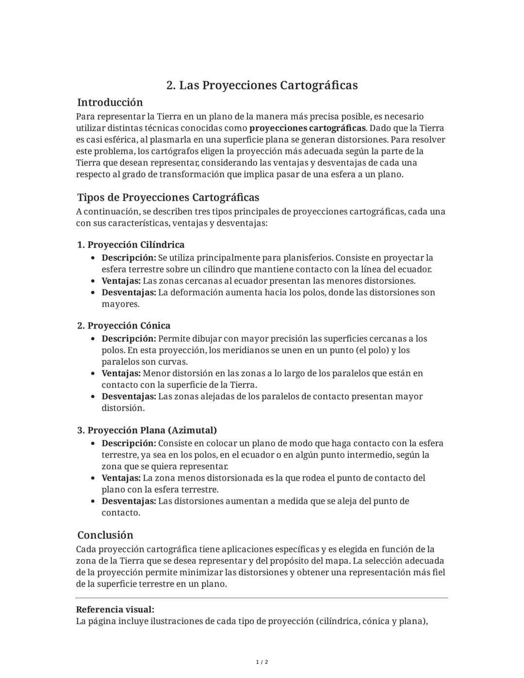 ## Introducción
2. **Las Proyecciones Cartográficas**
Para representar la Tierra en un plano de la manera más precisa posible, es necesari