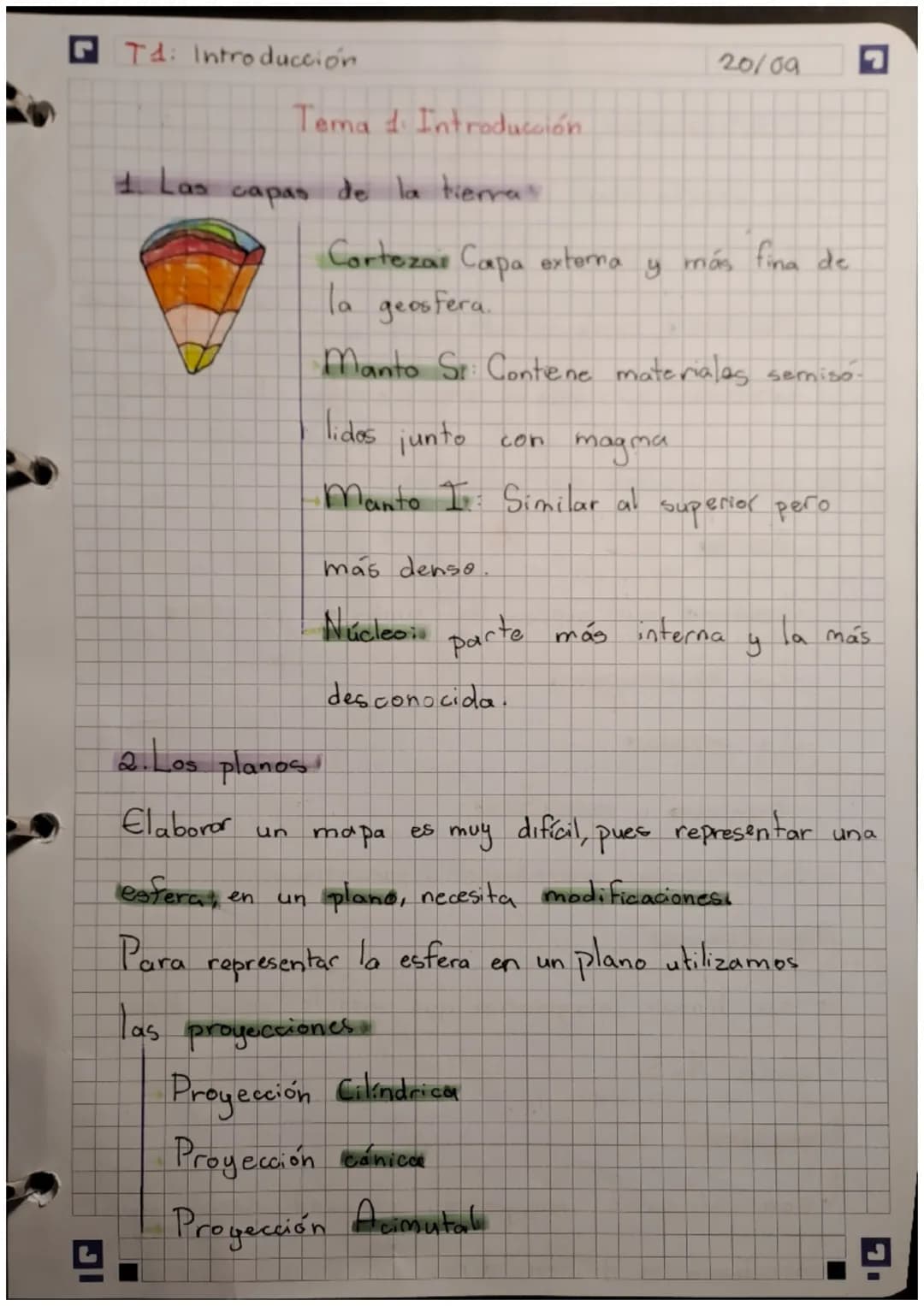 T1: Introducción
20/09
Tema 1. Introducción
1. Las
Las capas de la tierra
Cortezas Capa externa y más fina de
la geosfera.
Manto Sr. Con