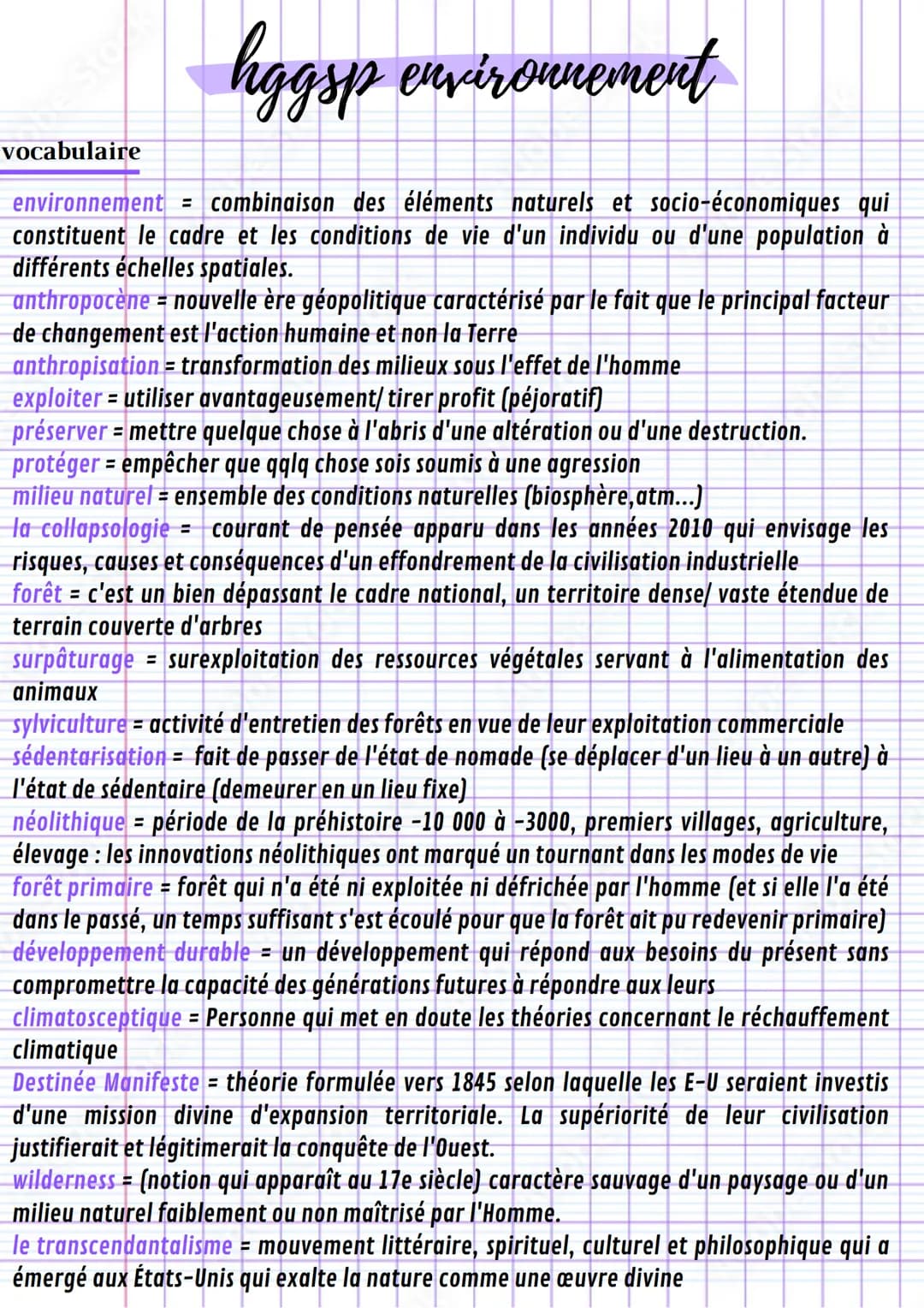 # hggsp environnement
vocabulaire
environnement = combinaison des éléments naturels et socio-économiques qui
constituent le cadre et les c