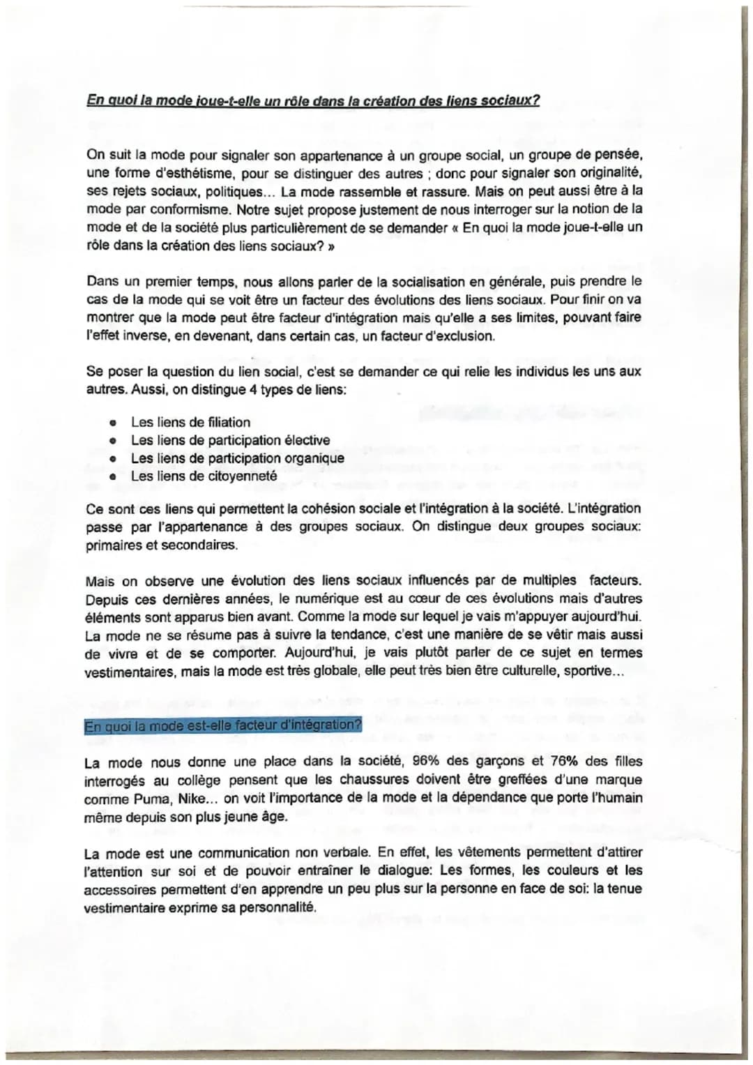 # En quoi la mode joue-t-elle un rôle dans la création des liens sociaux?
On suit la mode pour signaler son appartenance à un groupe social