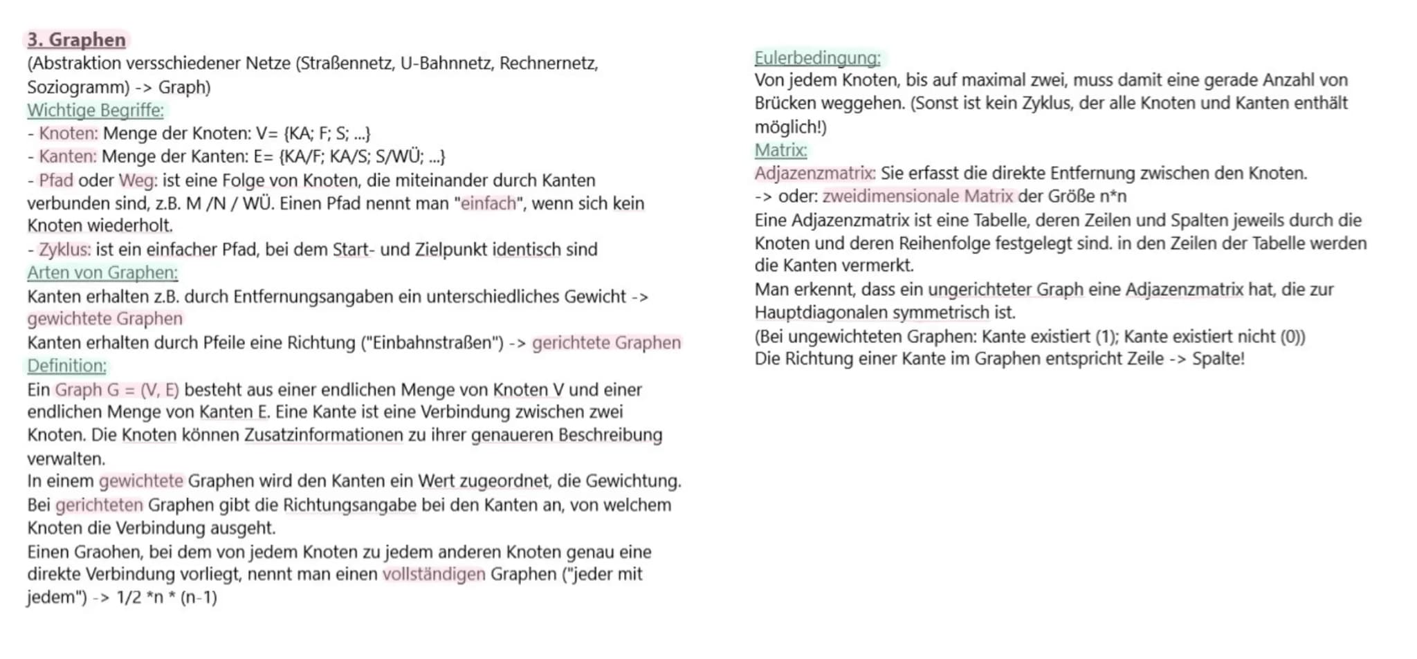 ### 3. Graphen
(Abstraktion versschiedener Netze (Straßennetz, U-Bahnnetz, Rechnernetz,
Soziogramm) -> Graph)
### Wichtige Begriffe:
- Knot