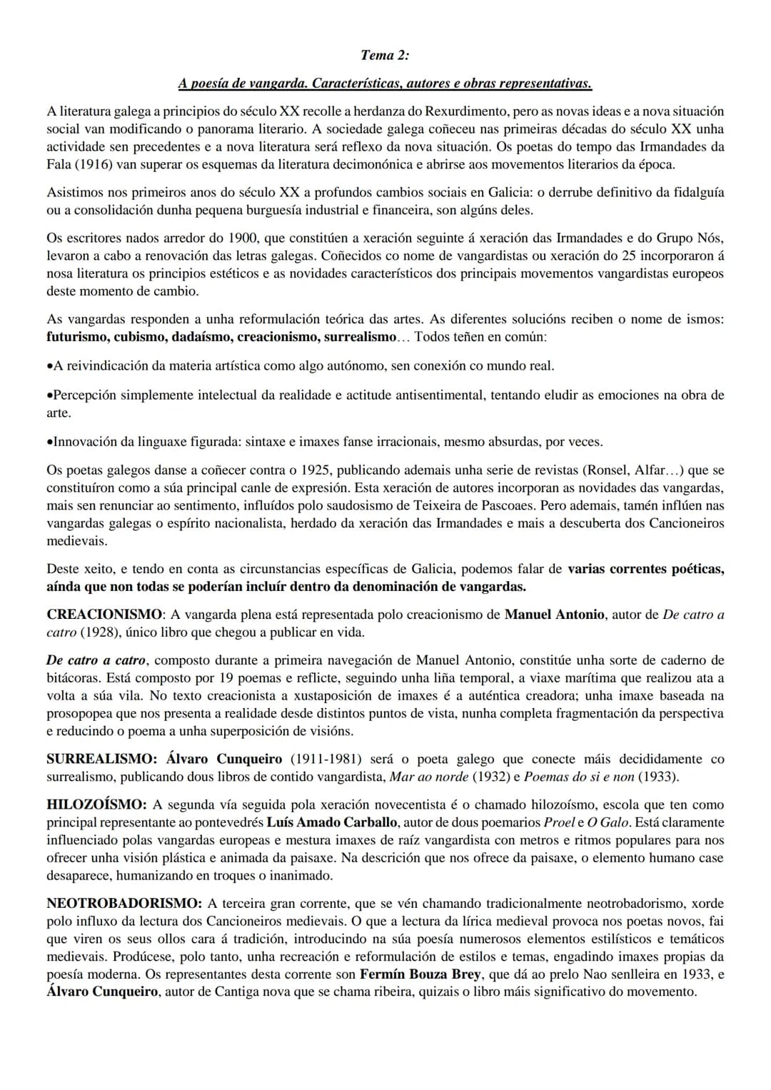 # Tema 1:
A poesía das Irmandades da Fala. Características, autores e obras representativas.
A literatura galega a principios do século XX