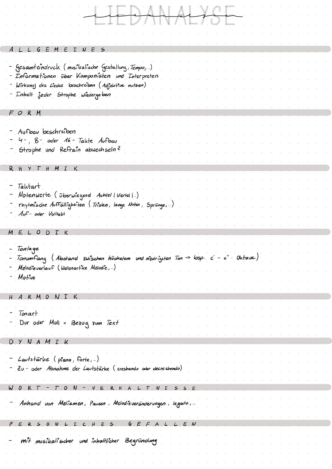 # LIEDANALYSE
ALLGEMEINES
- Gesamteindruck (musikalische Gestaltung, Tempo,..)
- Informationen über Komponisten und Interpreten
- Wirkung