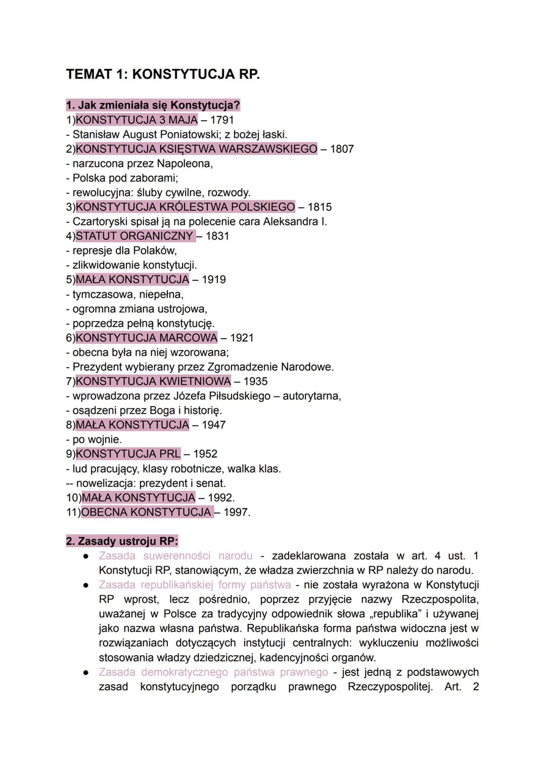 # TEMAT 1: KONSTYTUCJA RP.
1. Jak zmieniała się Konstytucja?
1)KONSTYTUCJA 3 MAJA - 1791
- Stanisław August Poniatowski; z bożej łaski.