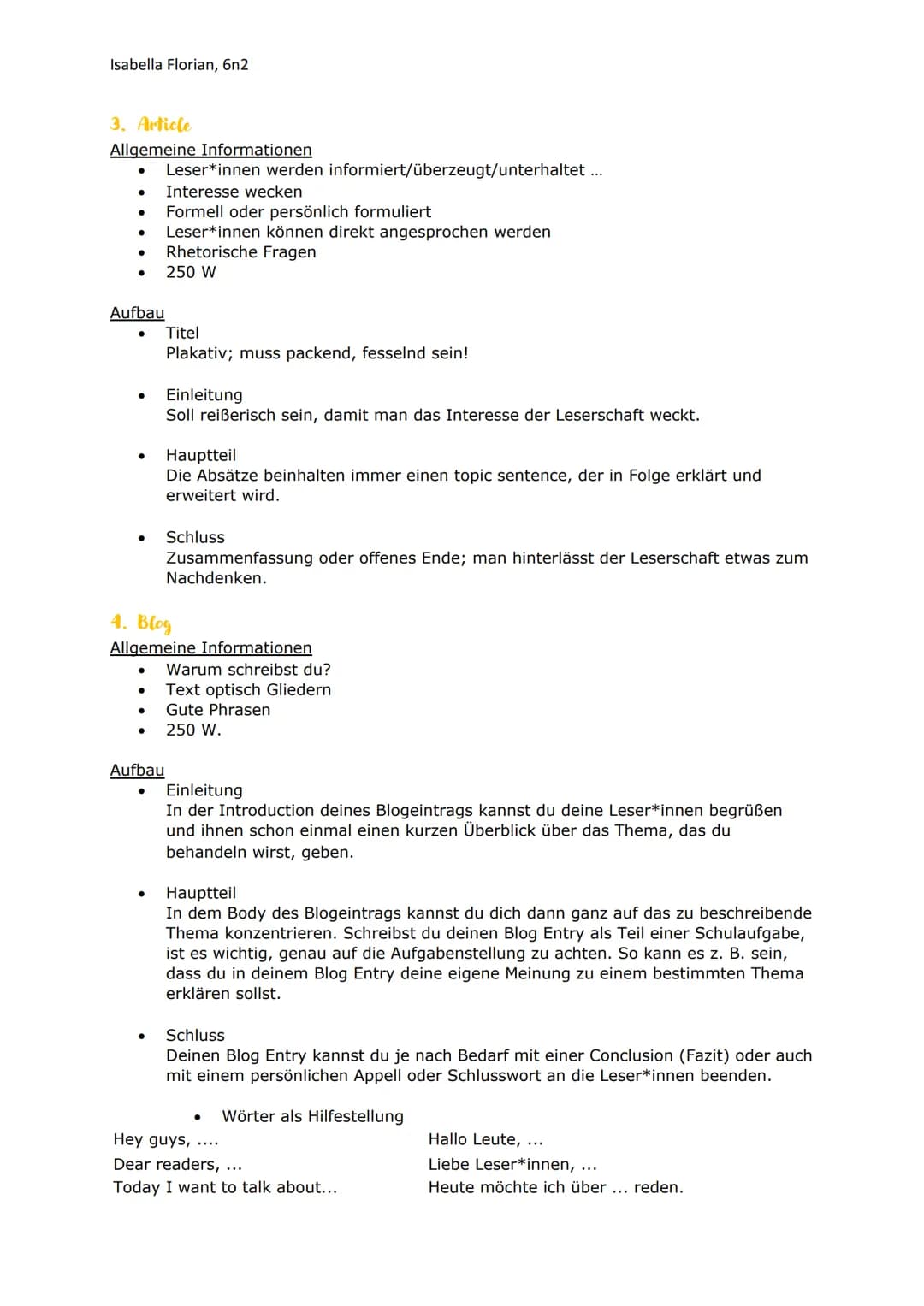 Isabella Florian, 6n2
Englisch Textsorten: Schularbeiten und Natura
1. Report
Allgemeine Informationen
- Sachlich / neutral formuliert
- K
