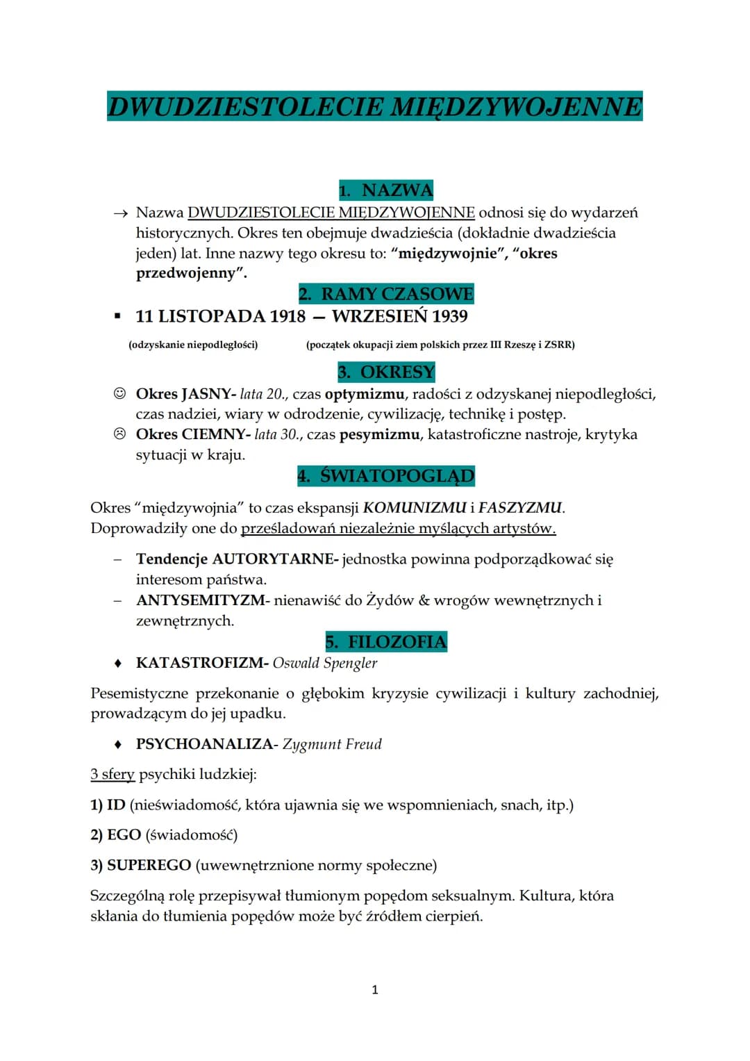 # DWUDZIESTOLECIE MIĘDZYWOJENNE
1. NAZWA
→ Nazwa DWUDZIESTOLECIE MIĘDZYWOJENNE odnosi się do wydarzeń
historycznych. Okres ten obejmuje dw