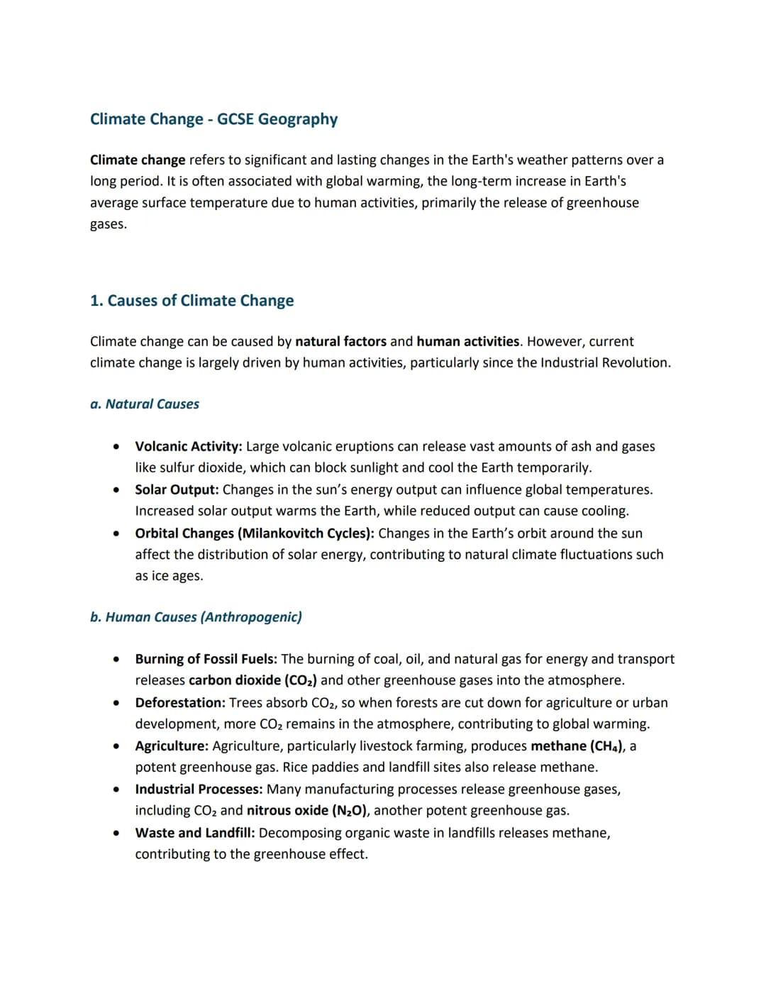 Climate Change - GCSE Geography
Climate change refers to significant and lasting changes in the Earth's weather patterns over a
long period