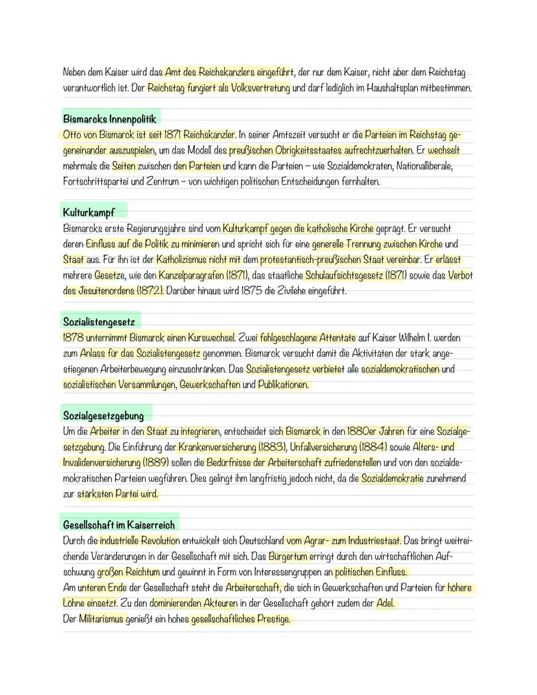 # geschiblausur 3
Deutsches Kaiserreich
Infolge der Reichsgründung 1871 wird Deutschland zum Nationalstaat. Die nationale Einigung ist vor