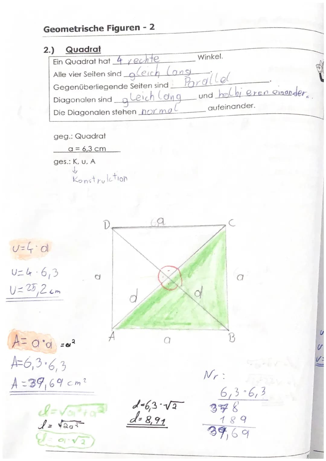 # Geometrie - Erarbeitung
Ebene Figuren:
| Name | Skizze | Umfang | Flächeninhalt |
|---|---|---|---|
| Rechteck | | $U= (a+b) \cdot 2$ |