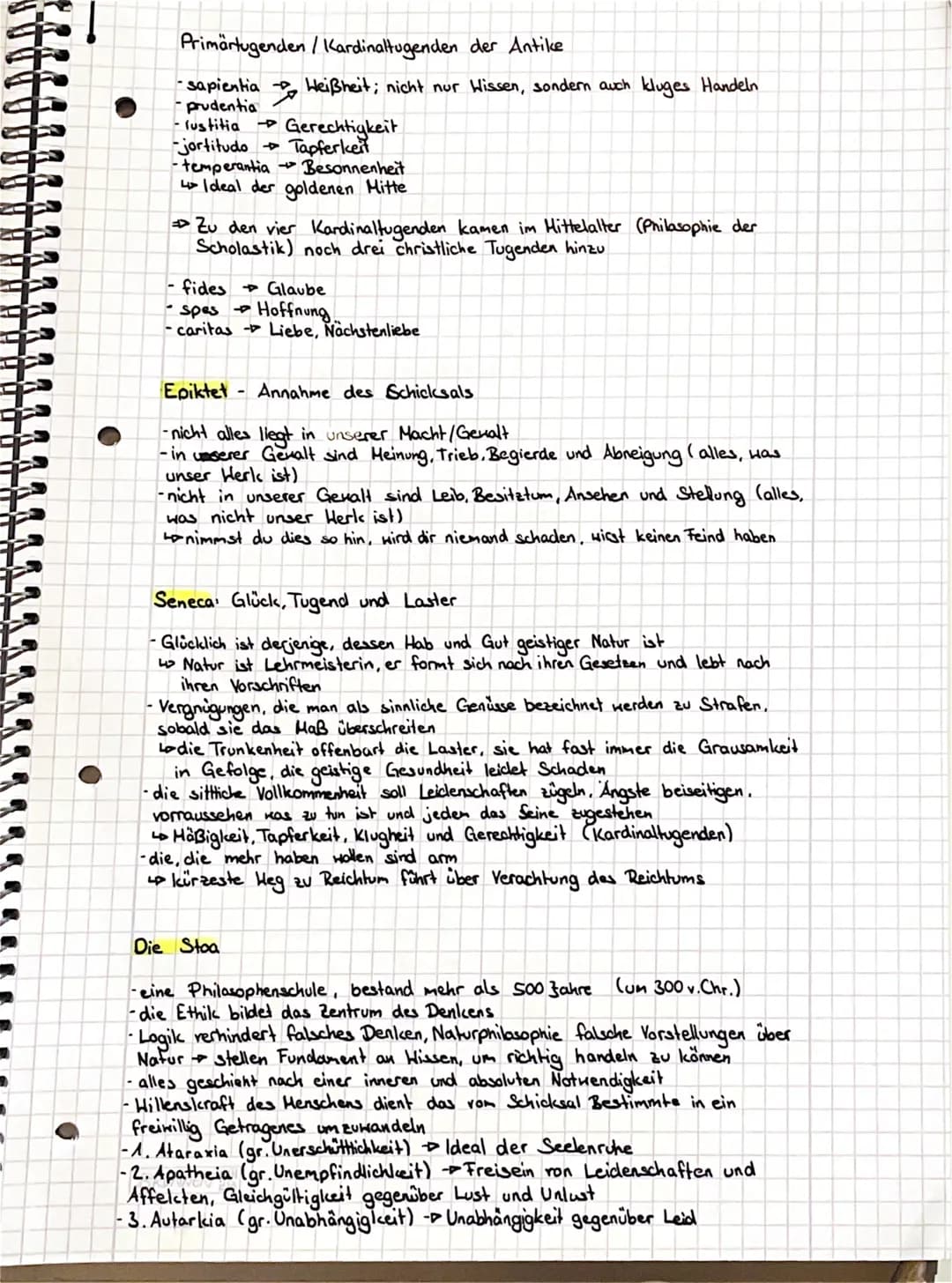 # ETHIK
Themen: Glück und Tugend
Lo Aristoteles (5.169-171)
Lo Epikur (S.172)
Epiktet (S.173)
Seneca (5.174)
Lo Die Stoa (S.176)
Zusa