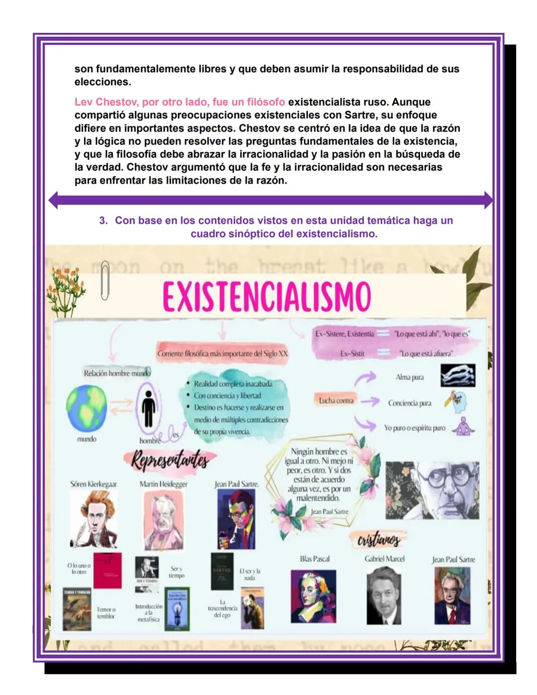 # 1. EXISTENCIALISMO (1)
Motivación ¿Pienso, luego existo?
# ACTIVIDADES
1. Según la teoría existencialista de Kierkegaard, describa una