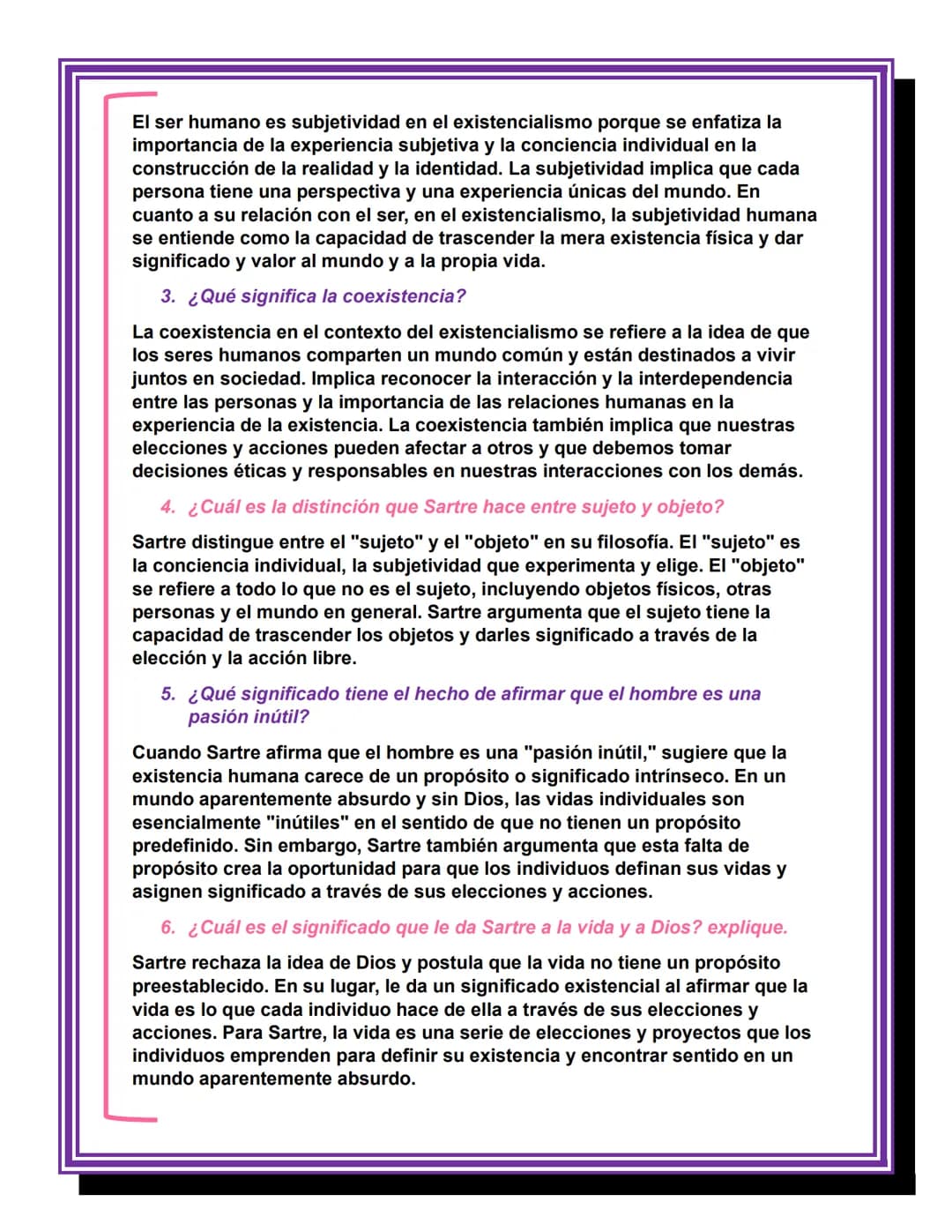 # 1. EXISTENCIALISMO (1)
Motivación ¿Pienso, luego existo?
# ACTIVIDADES
1. Según la teoría existencialista de Kierkegaard, describa una