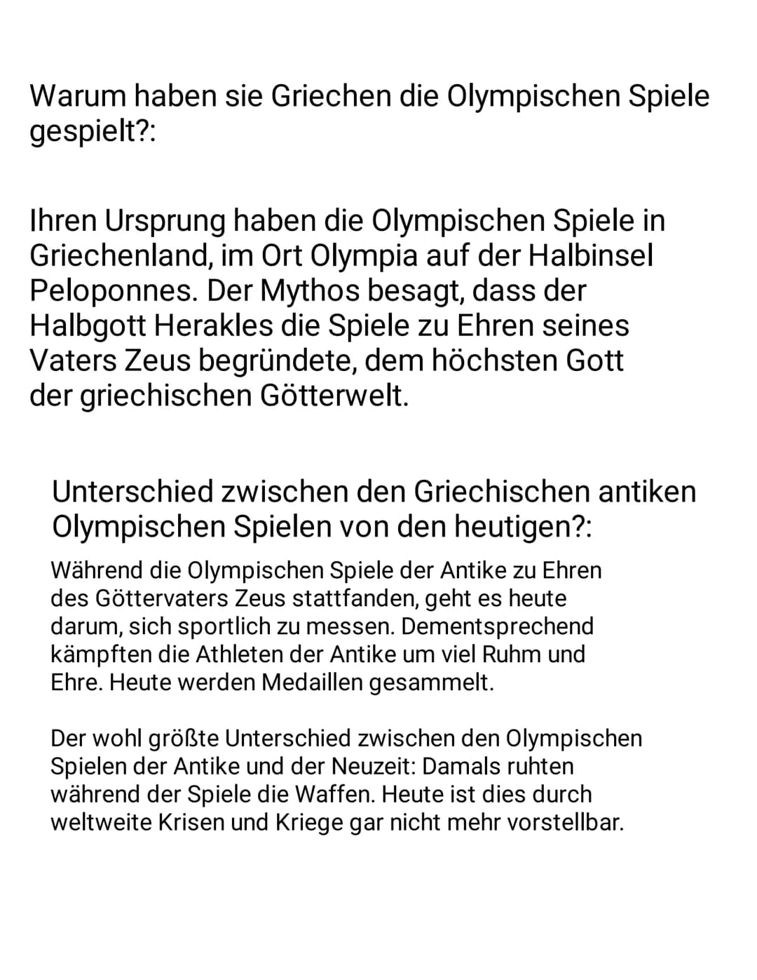 Warum haben sie Griechen die Olympischen Spiele
gespielt?:
Ihren Ursprung haben die Olympischen Spiele in
Griechenland, im Ort Olympia auf