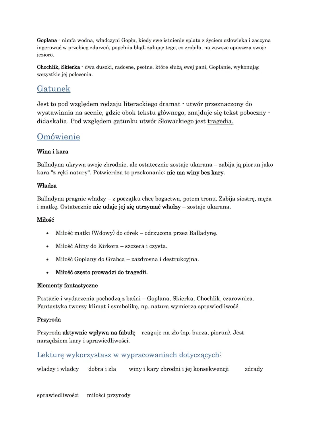 # JULIUSZ SŁOWACKI „Balladyna"
Epoka: romantyzm Rodzaj: dramat Gatunek: tragedia
## Czas i miejsce akcji:
Wydarzenia rozgrywają się w leg