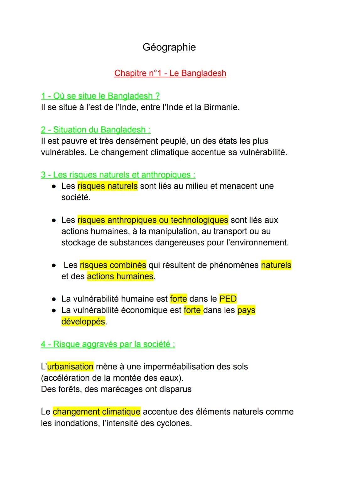 Géographie
Chapitre n°1 - Le Bangladesh
1- Où se situe le Bangladesh ?
Il se situe à l'est de l'Inde, entre l'Inde et la Birmanie.
2-Situ