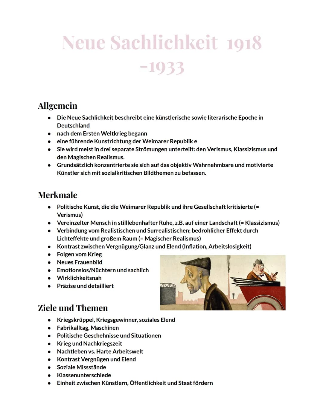 # Neue Sachlichkeit 1918
-1933
## Allgemein
- Die Neue Sachlichkeit beschreibt eine künstlerische sowie literarische Epoche in
Deutschlan