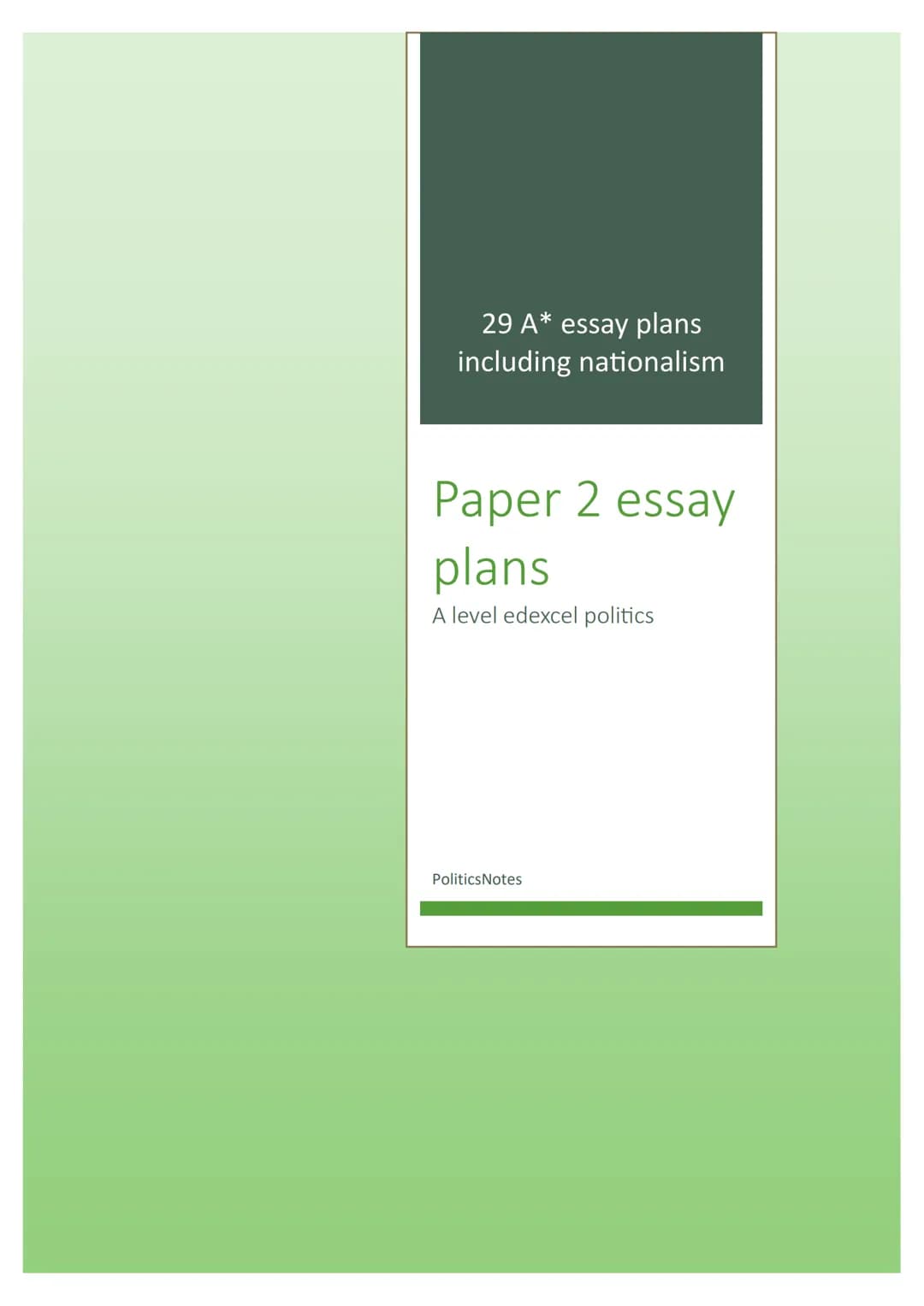 29 A* essay plans
including nationalism
Paper 2 essay
plans
A level edexcel politics
PoliticsNotes Contents
The Constitution.............