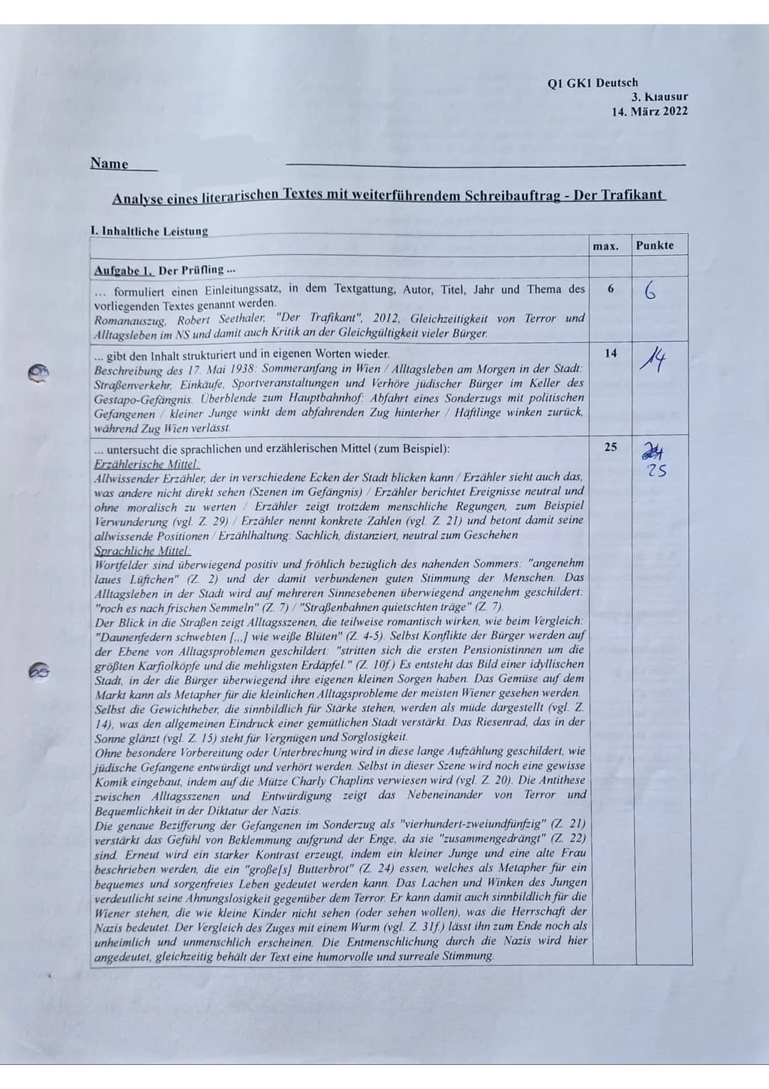 3. Klausur Q1 GK1
Deutsch
14. März 2022
Aufgabenstellung:
1. Analysieren Sie den vorliegenden Textauszug bezüglich der Darstellung der poli