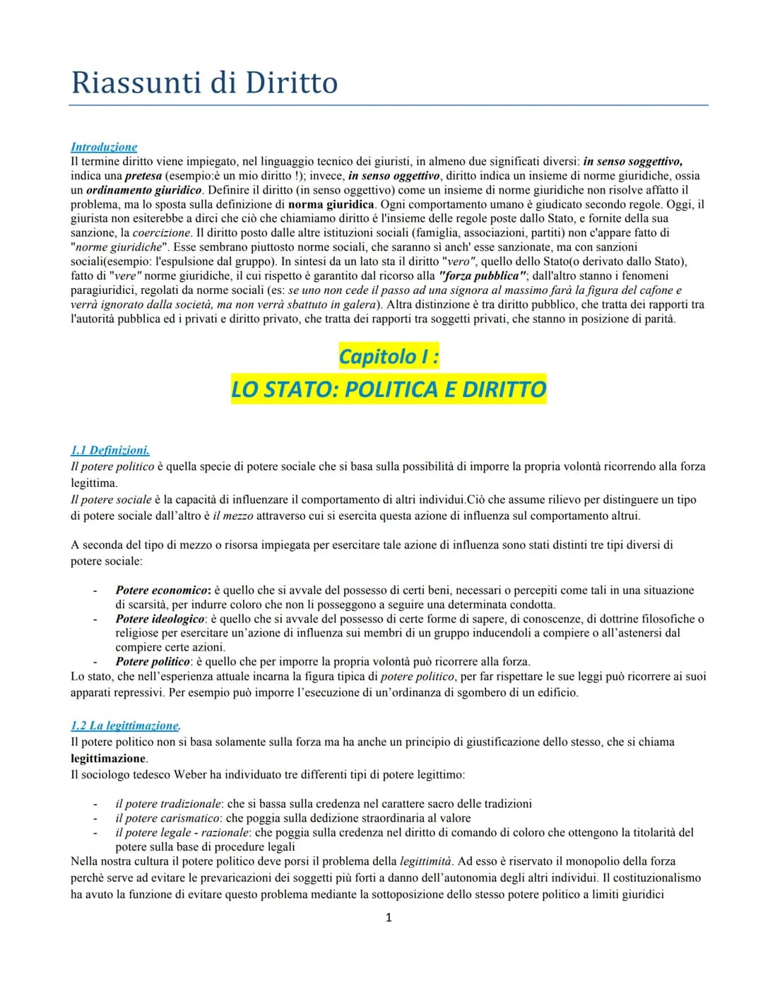 Riassunti di Diritto
Introduzione
Il termine diritto viene impiegato, nel linguaggio tecnico dei giuristi, in almeno due significati diversi