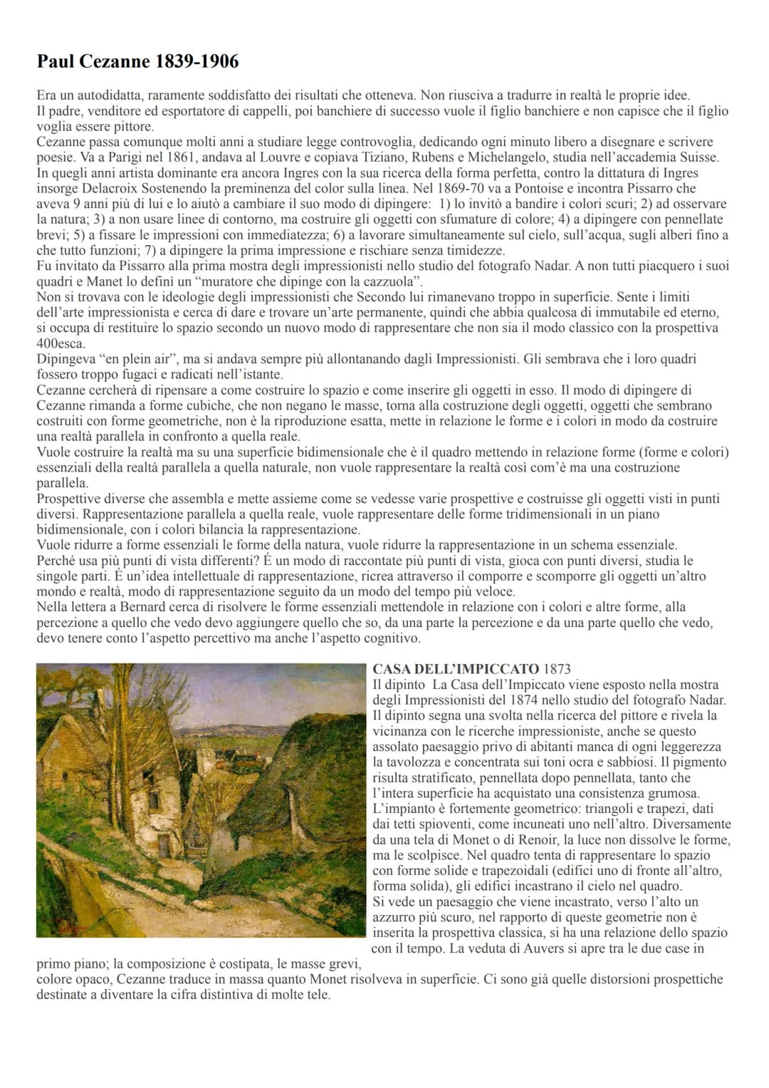 # Paul Cezanne 1839-1906
Era un autodidatta, raramente soddisfatto dei risultati che otteneva. Non riusciva a tradurre in realtà le proprie