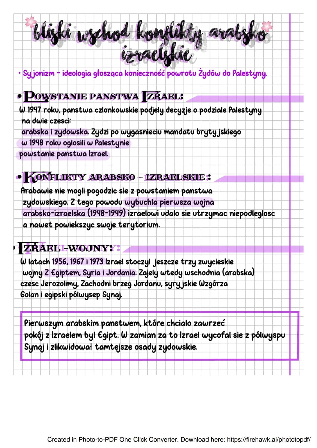 # bliski wschod konflikty arabsko
izraelskie
* Sy jonizm - ideologia głosząca konieczność powrotu Żydów do Palestyny.
* **POWSTANIE PAN