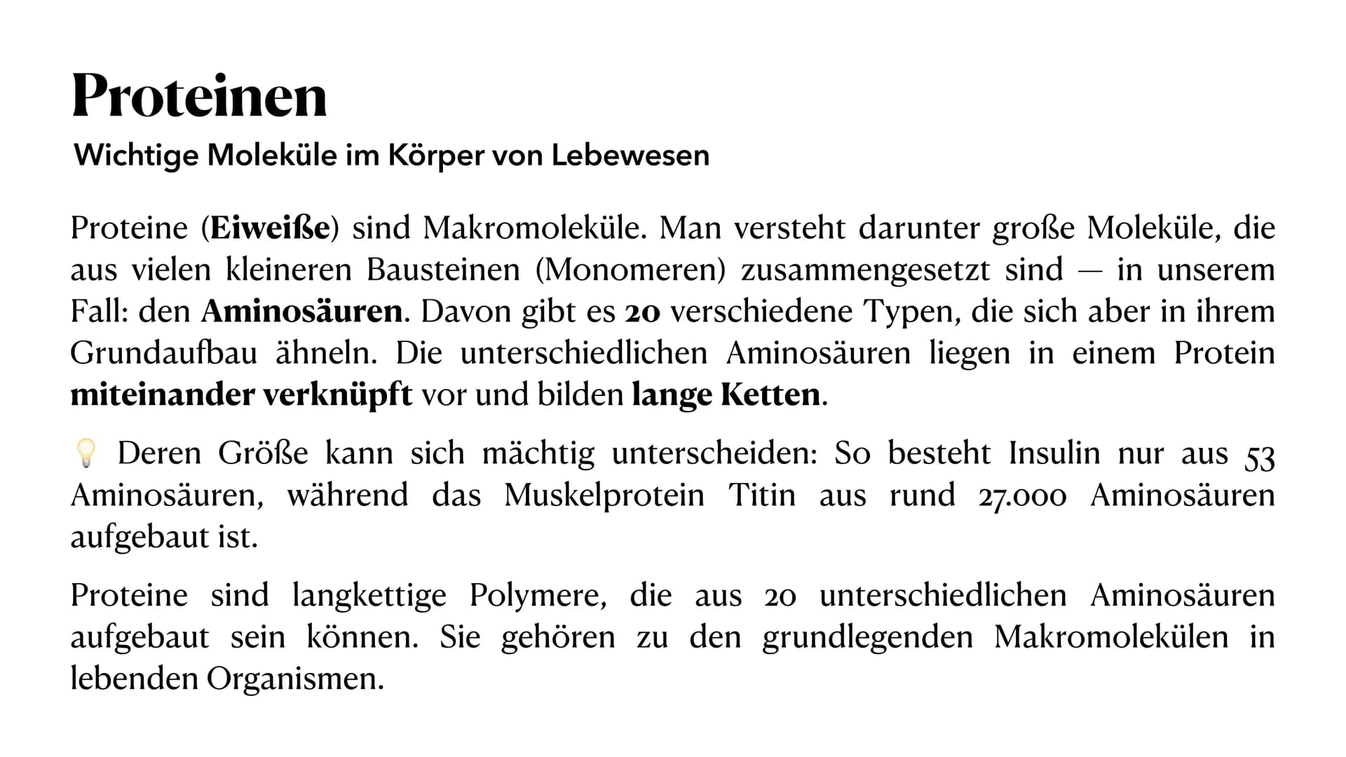 # PROTEINE
VON MELEK KAPLAN # Proteinen
Wichtige Moleküle im Körper von Lebewesen
Proteine (Eiweiße) sind Makromoleküle. Man versteht dar