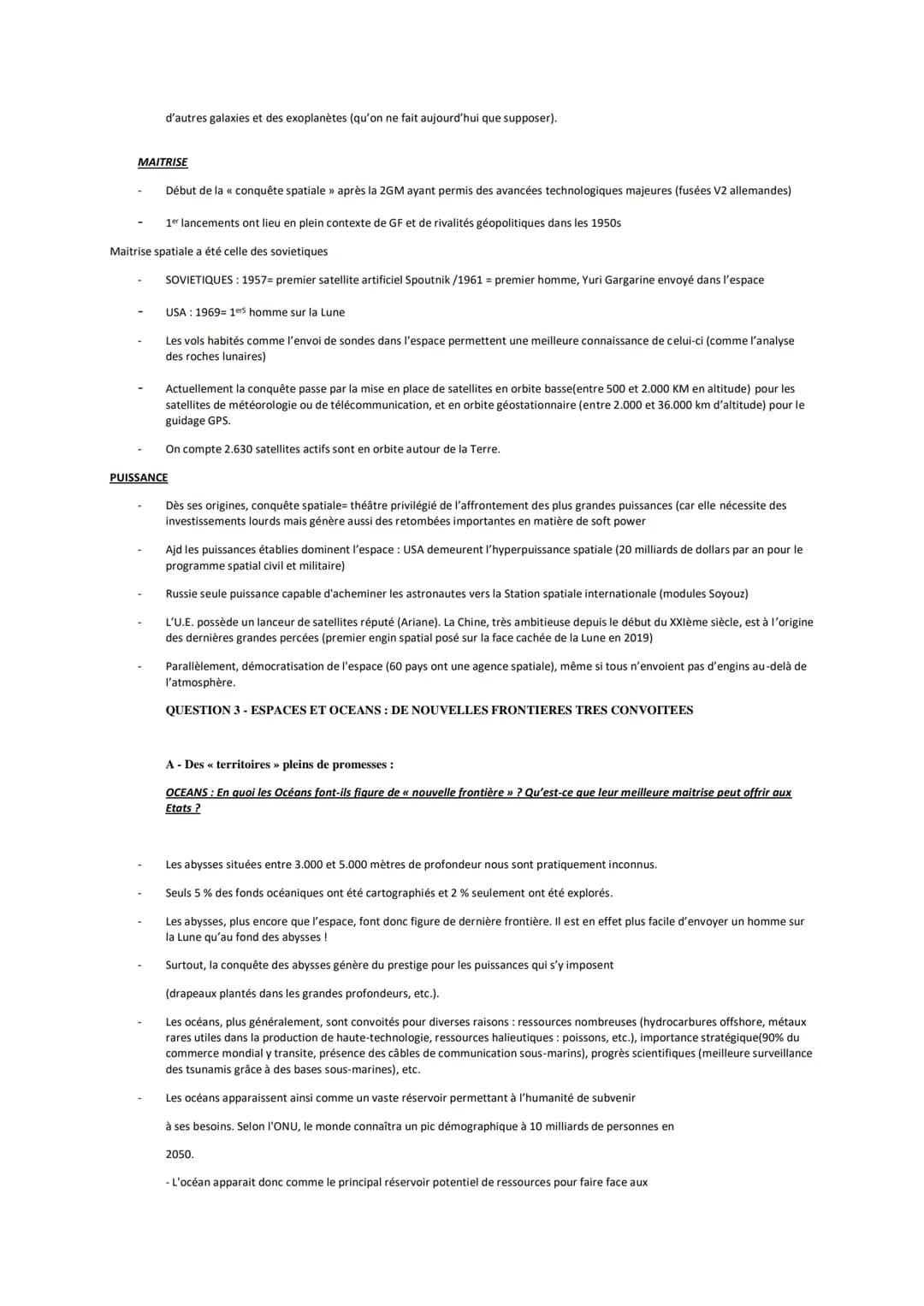 HGGSP THEME 2: DE NOUVEAUX ESPACES DE CONQUETE
INTRODUCTION: Océans et espace Quelles spécificités?
QUESTION 1-Les océans, une maîtrise pr