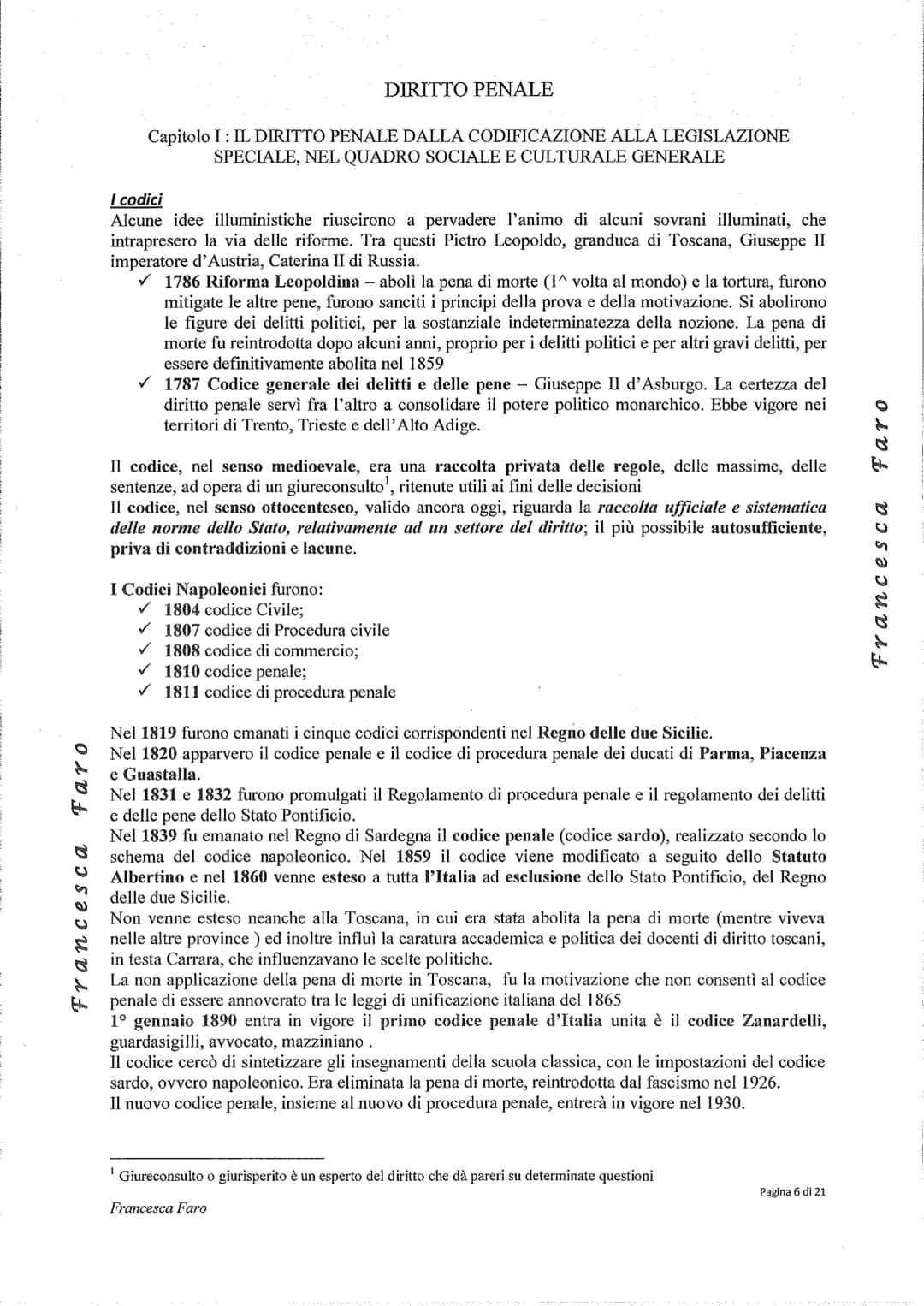 # DIRITTO PENALE
Capitolo I: IL DIRITTO PENALE DALLA CODIFICAZIONE ALLA LEGISLAZIONE
SPECIALE, NEL QUADRO SOCIALE E CULTURALE GENERALE
Pre