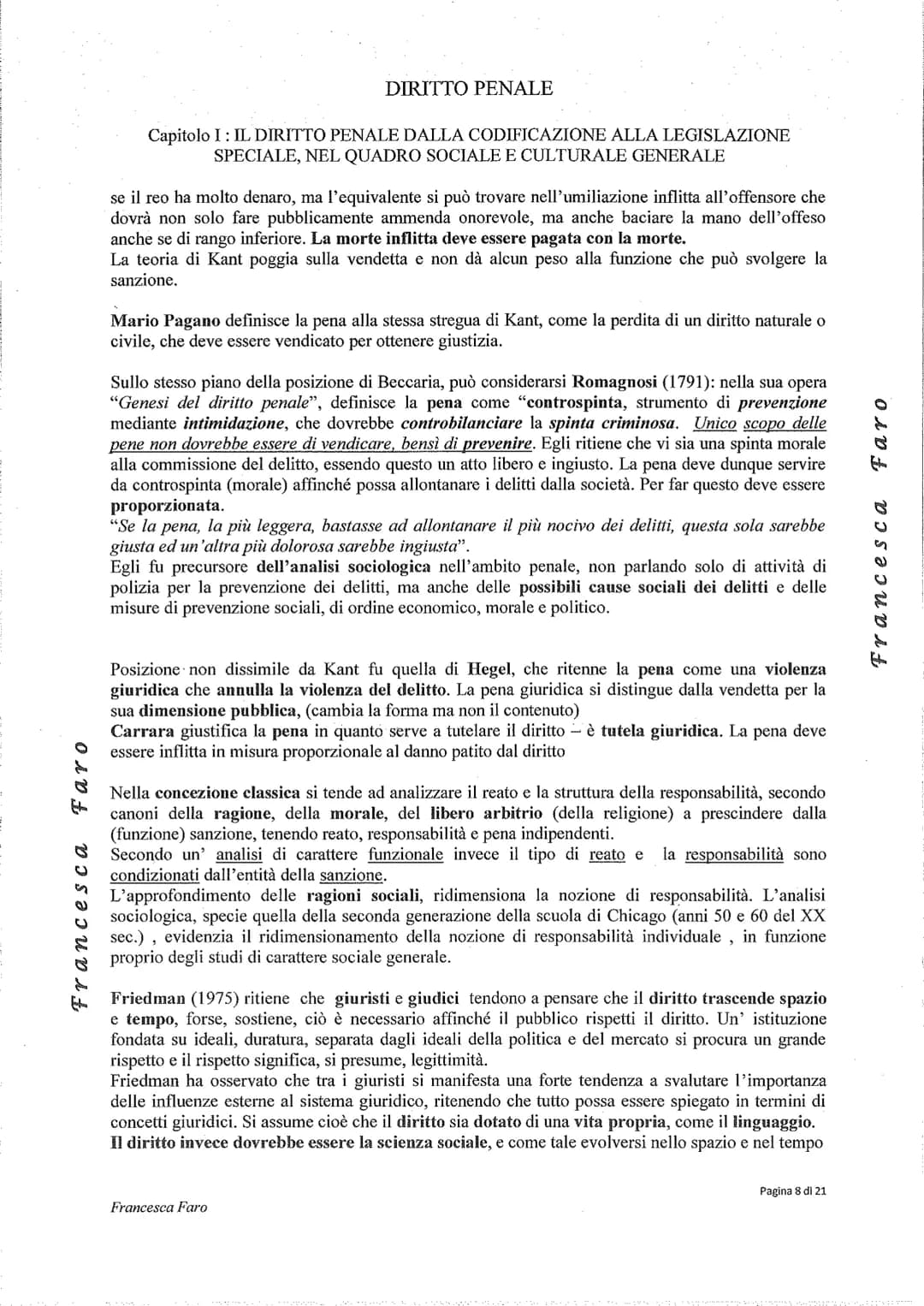 # DIRITTO PENALE
Capitolo I: IL DIRITTO PENALE DALLA CODIFICAZIONE ALLA LEGISLAZIONE
SPECIALE, NEL QUADRO SOCIALE E CULTURALE GENERALE
Pre