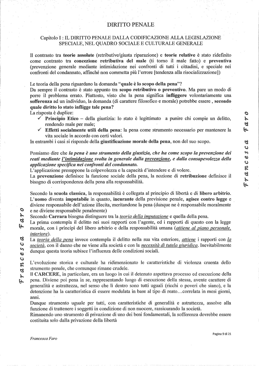 # DIRITTO PENALE
Capitolo I: IL DIRITTO PENALE DALLA CODIFICAZIONE ALLA LEGISLAZIONE
SPECIALE, NEL QUADRO SOCIALE E CULTURALE GENERALE
Pre