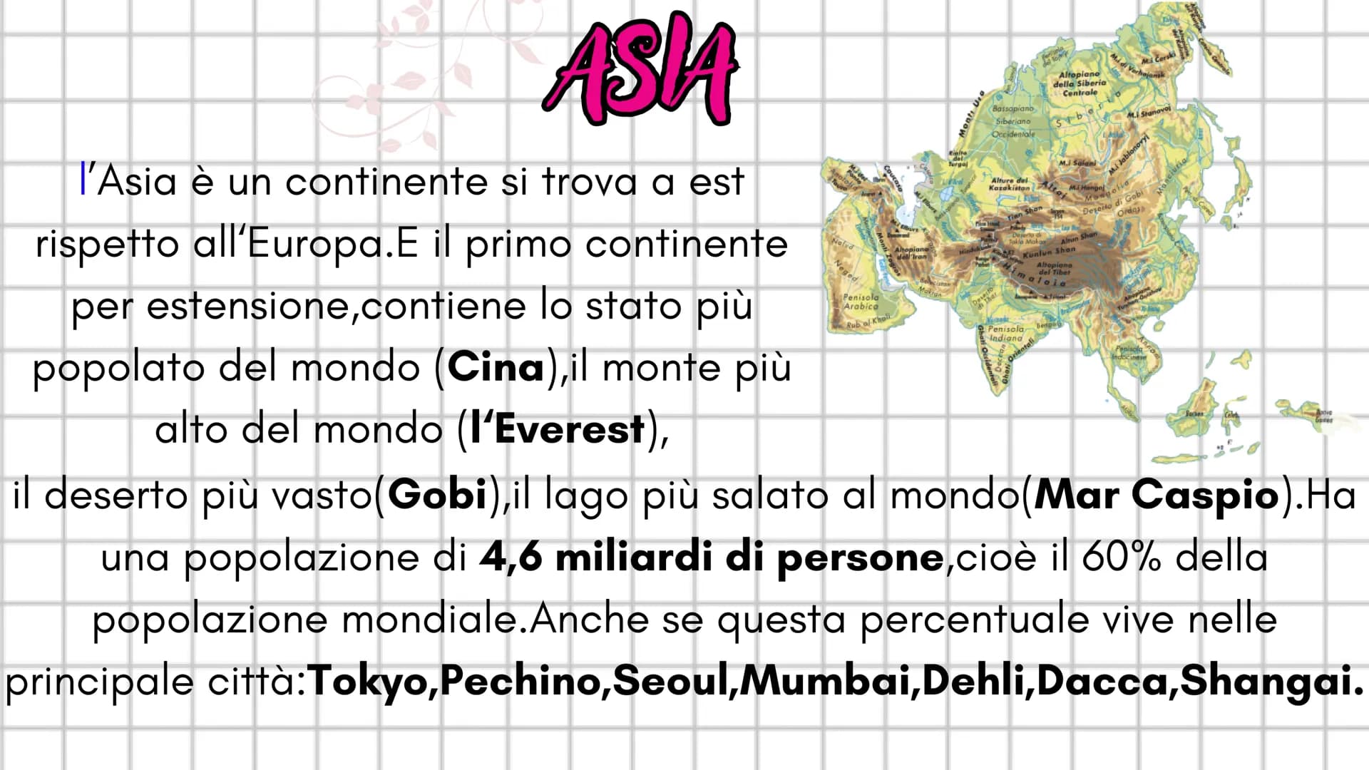 # I CONTIMENT
Il continente è un enorme blocco di terre emerse circondato da
acqua.l continenti sono 6:
-Europa
-Asia
-America, divisa in