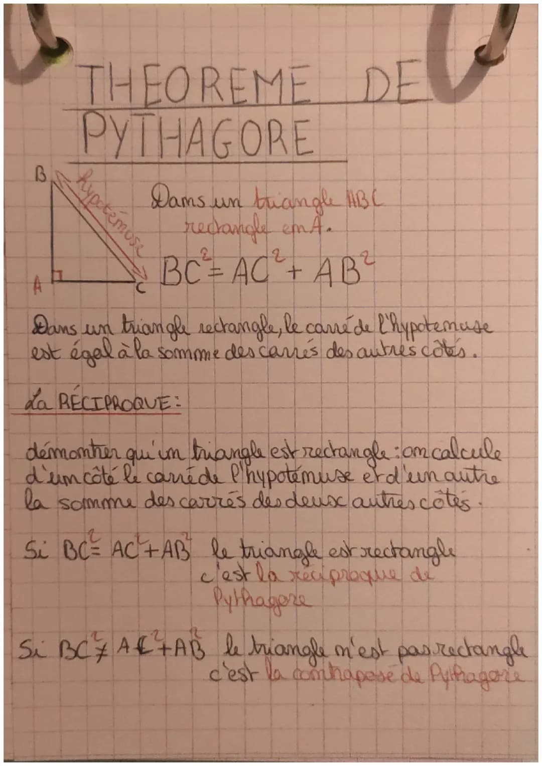 # THEOREME DEV
# PYTHAGORE
B
hypotemos
Dams un triangle ABC
rectangle emA.
A
$BC=AC^2+AB^2$
Dans un triangle rectangle, le carré de l'