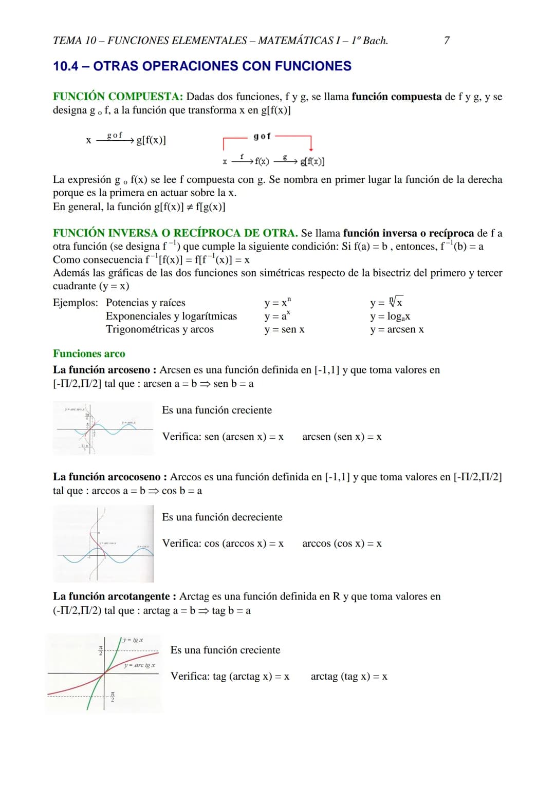 TEMA 10-FUNCIONES ELEMENTALES - MATEMÁTICAS 1-1º Bach.
1
TEMA 10 - FUNCIONES ELEMENTALES
10.1-CONCEPTO DE FUNCIÓN
DEFINICIÓN: f es una fun