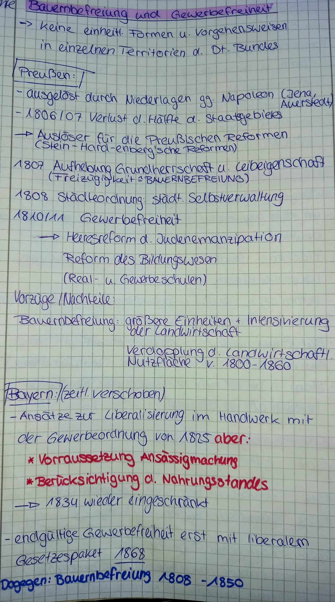 # Bauernbefreiung und Gewerbefreiheit
-> keine einheitt. Formen u. Vorgehensweisen
in einzelnen Territorien d. Dr. Bundes
Preußen:/
- aus