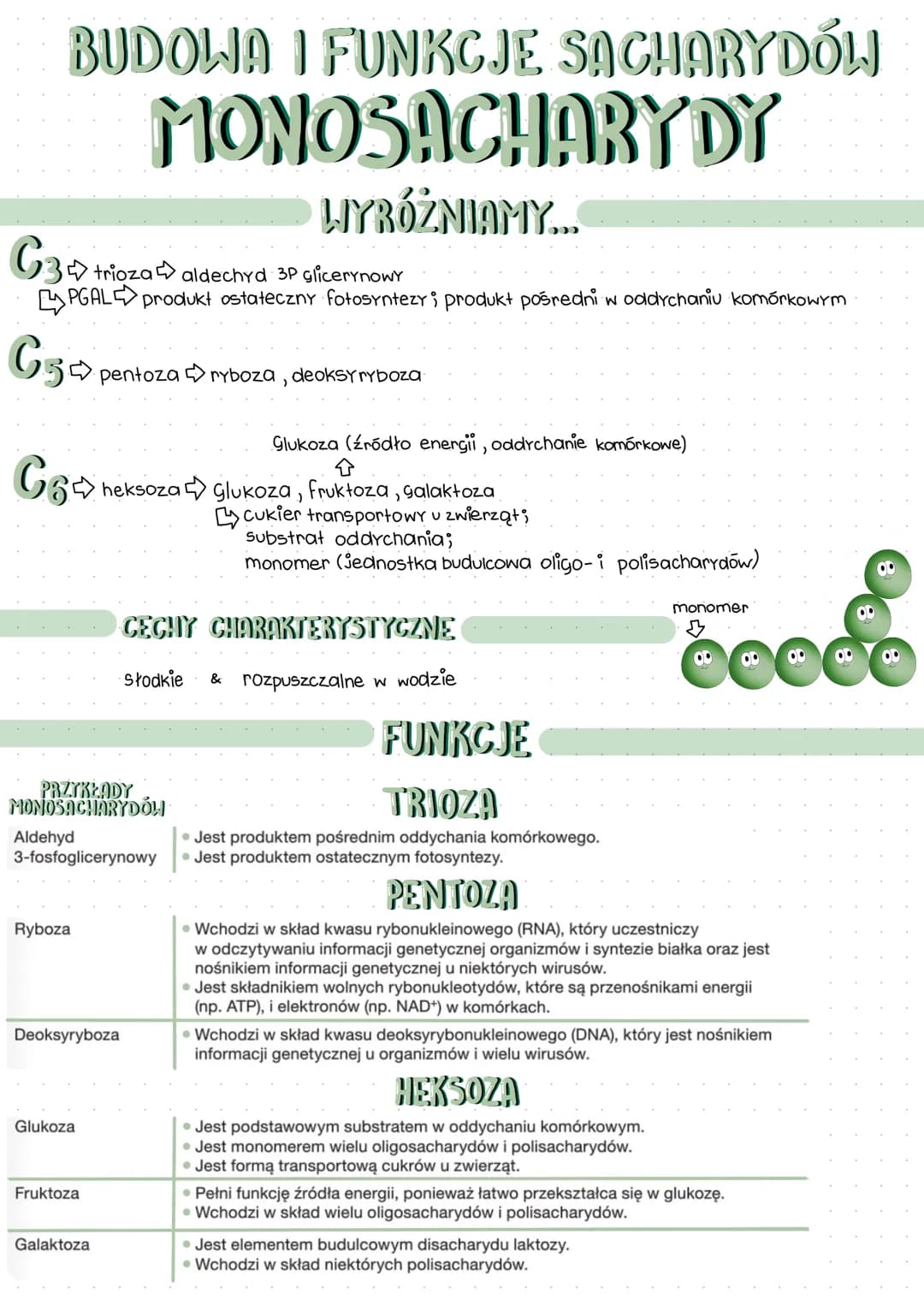 # BUDOWA I FUNKCJE SACHARYDÓW
# MONOSACHARY DY
WYRÓŻNIAMY...
63 trioza aldechyd 3P glicerynowy
PGAL produkt ostateczny fotosyntezy, prod