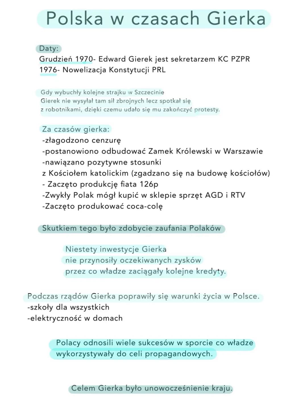 # Polska w czasach Gierka
Daty:
Grudzień 1970- Edward Gierek jest sekretarzem KC PZPR
1976- Nowelizacja Konstytucji PRL
Gdy wybuchły kolej