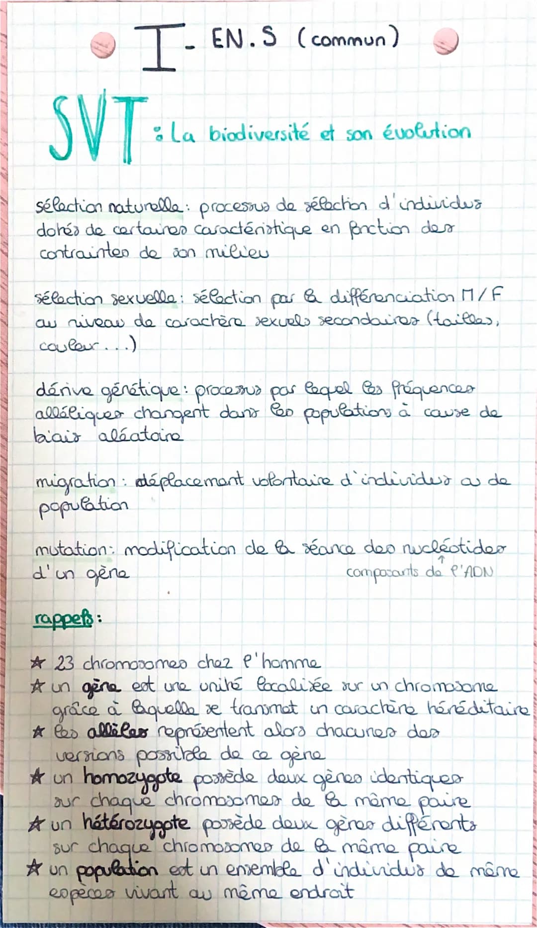 # I-
EN.S (commun)
# SVT
: La biodiversité et son évolution
sélection naturelle: processus de sélection d'individus
dotés de certaines c