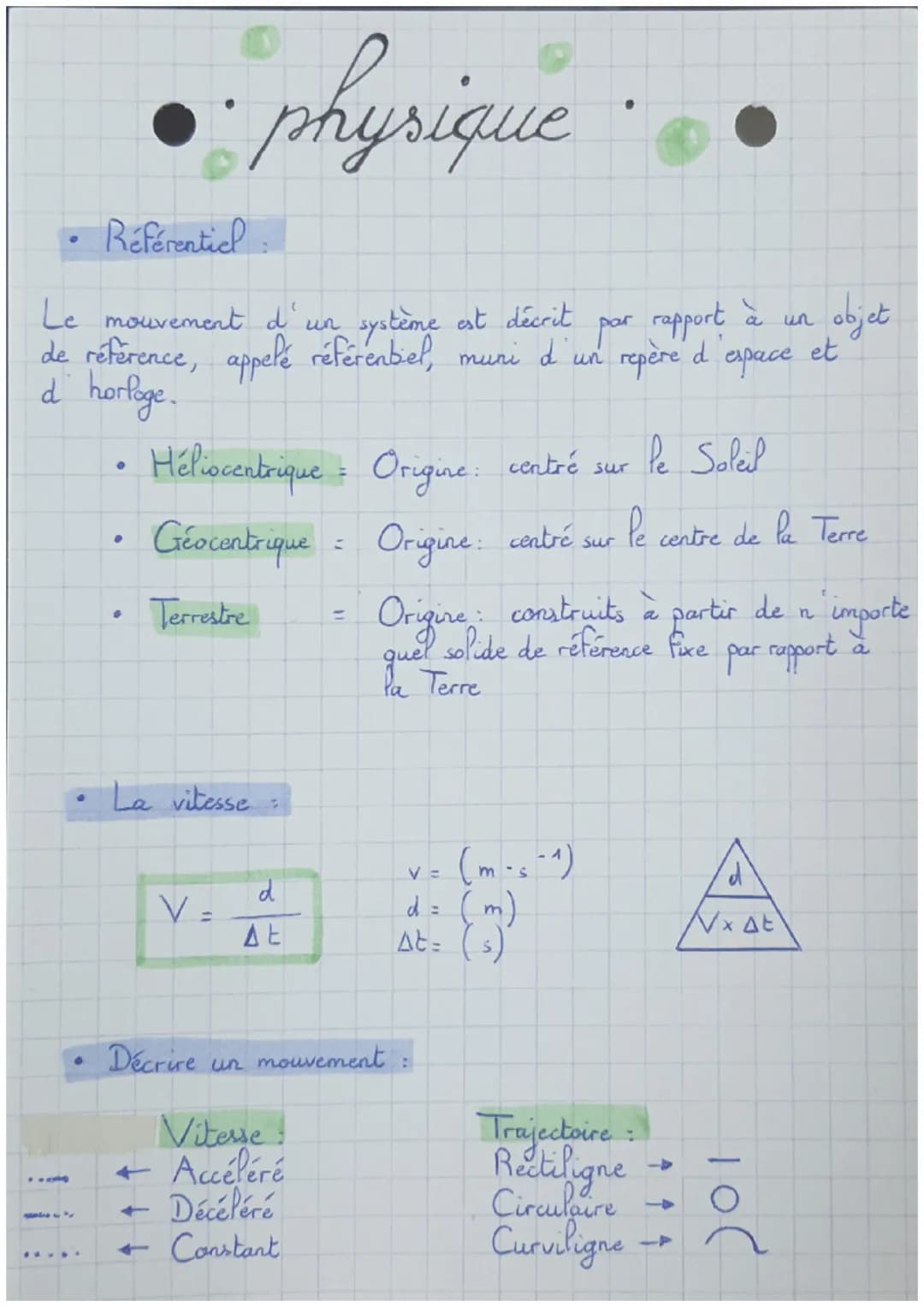 physique
* Référentiel:
Le mouvement d'un système est décrit par rapport à un objet
de référence, appelé référentiel, muri d'un repère d
