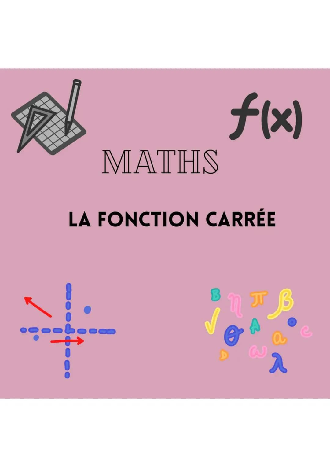 MATHS
LA FONCTION CARRÉE
$f(x)$ Page 1
maths
La fonction carrée
Za fonction carrée est la fonction f
definie
sur R par $f(x) = x^2$.
La co