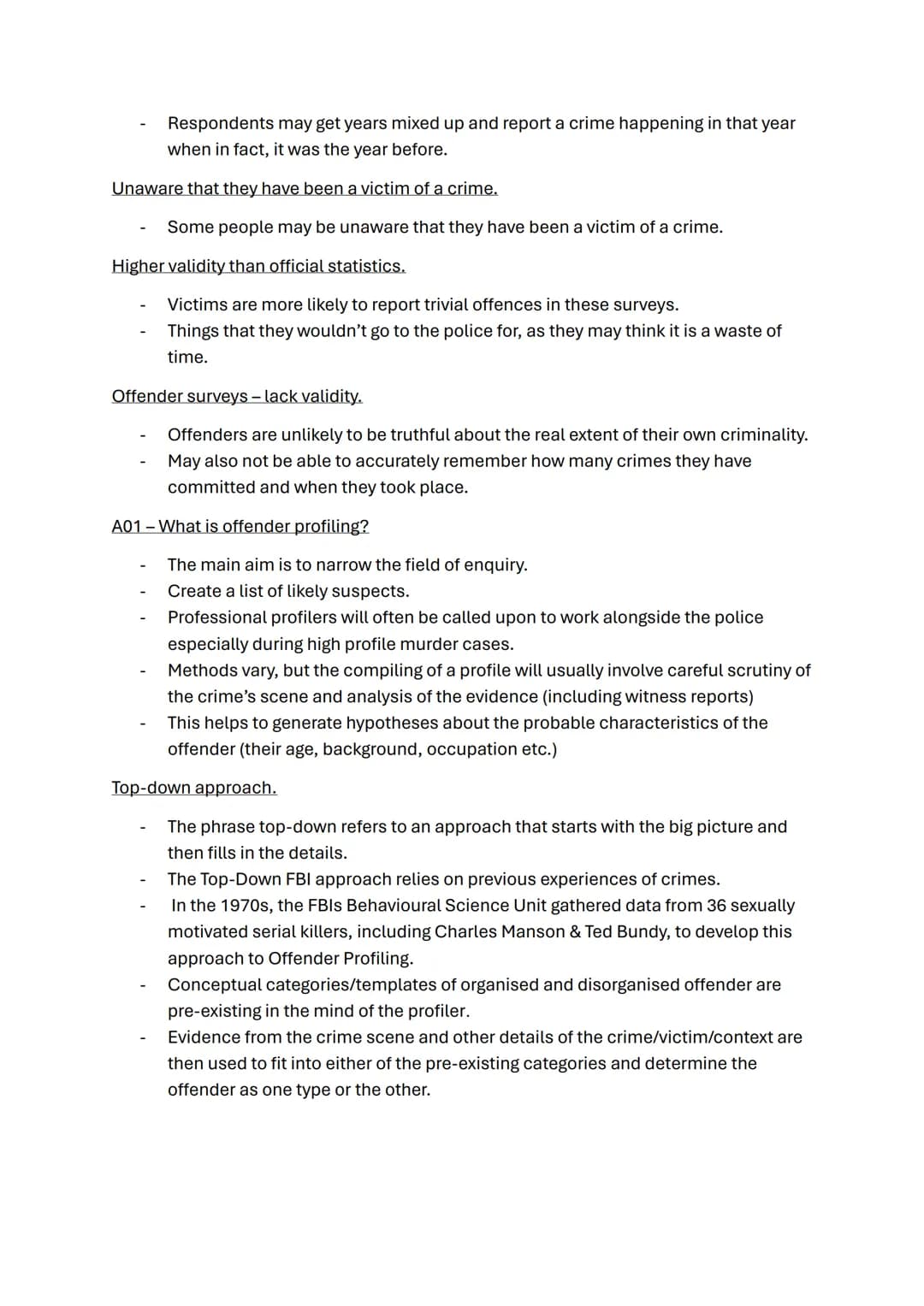 Forensic psychology topic notes
A01-What is crime?
- Crime can be defined as any act which breaks the law and therefore warrants
some form
