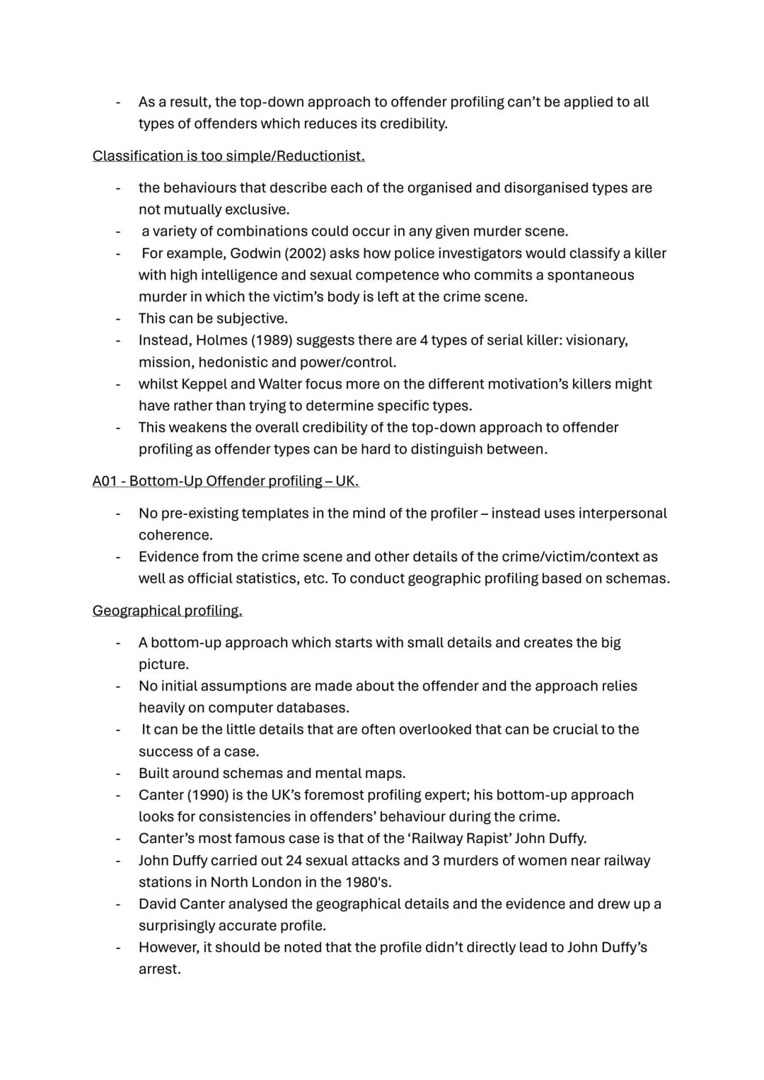 Forensic psychology topic notes
A01-What is crime?
- Crime can be defined as any act which breaks the law and therefore warrants
some form