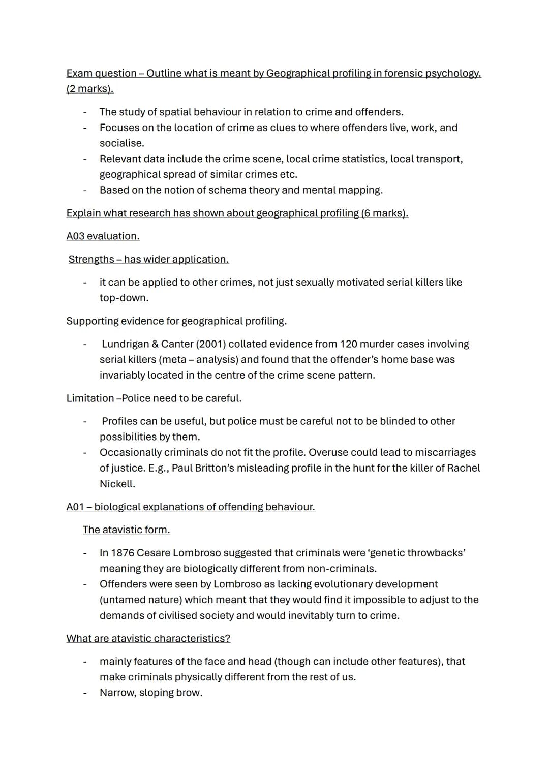 Forensic psychology topic notes
A01-What is crime?
- Crime can be defined as any act which breaks the law and therefore warrants
some form