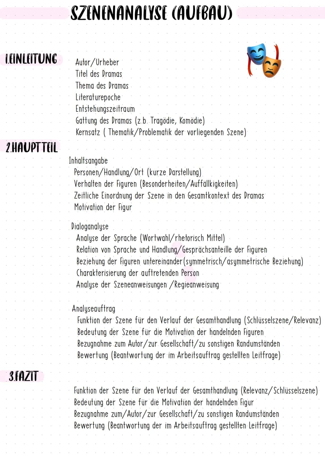 # SZENENANALYSE (AUFBAU)
LEINLEITUNG
Autor/Urheber
Titel des Dramas
Thema des Dramas
Literaturepoche
Entstehungszeitraum
Gattung des Dramas
