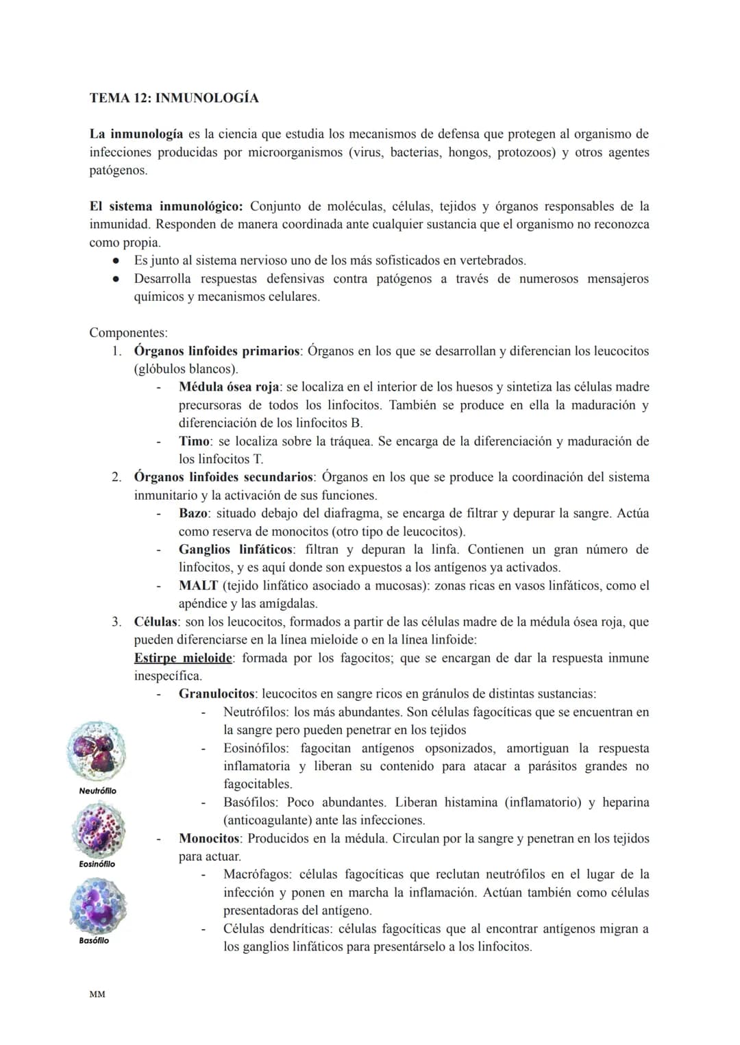 # TEMA 12: INMUNOLOGÍA
La inmunología es la ciencia que estudia los mecanismos de defensa que protegen al organismo de
infecciones producid