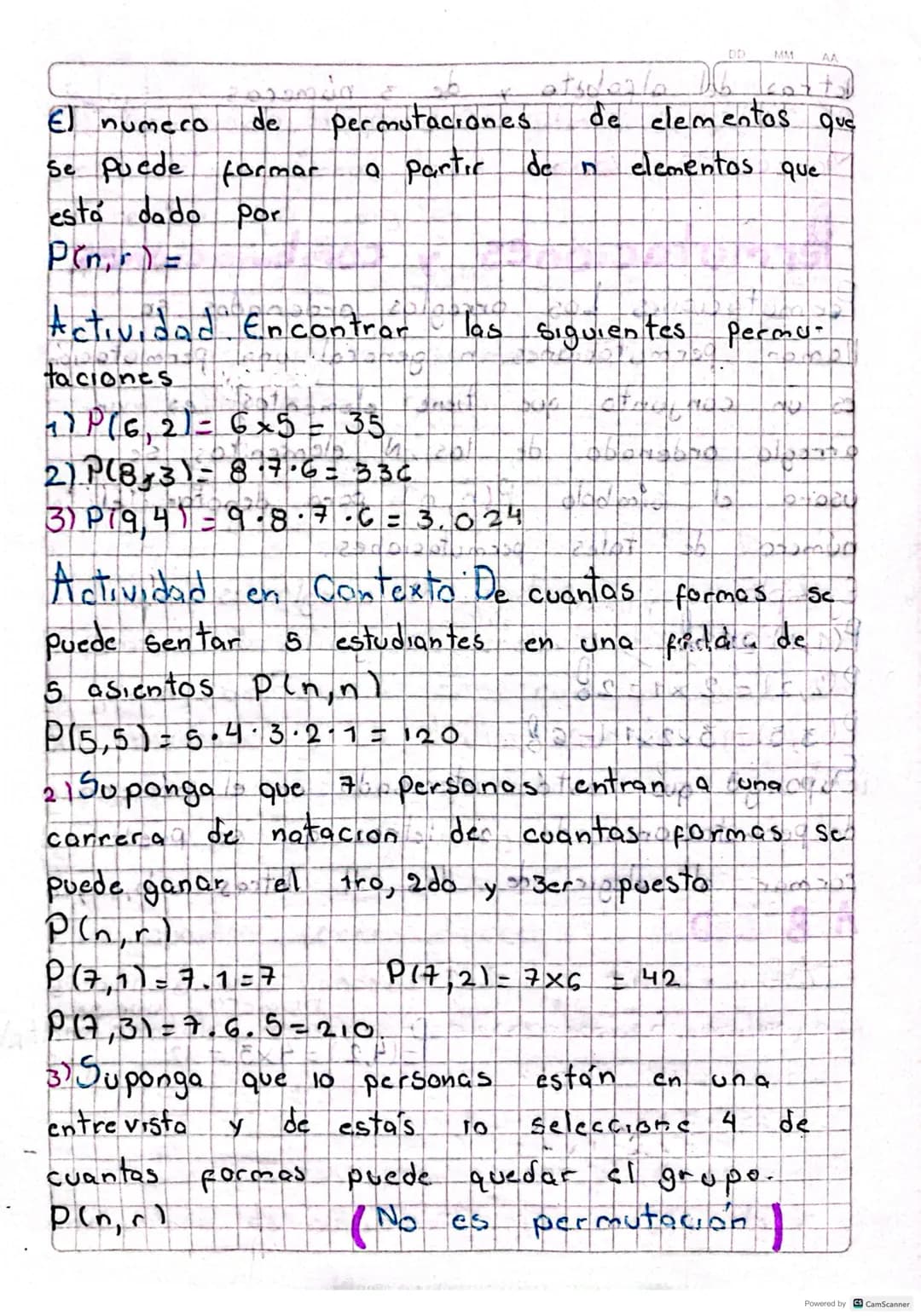 DO MM
AA
letras del alfabeto y de 3 números
2626- 26. 10. 10-10-12.876.000
Marizo 15/2022
# Permutaciones y combinaciones.
Permutaciones L