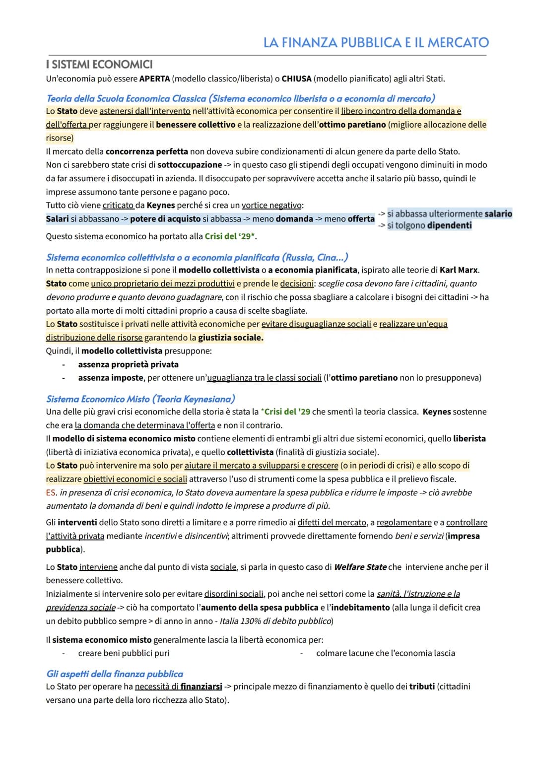 # LA FINANZA PUBBLICA E IL MERCATO
I SISTEMI ECONOMICI
Un'economia può essere APERTA (modello classico/liberista) o CHIUSA (modello pianifi