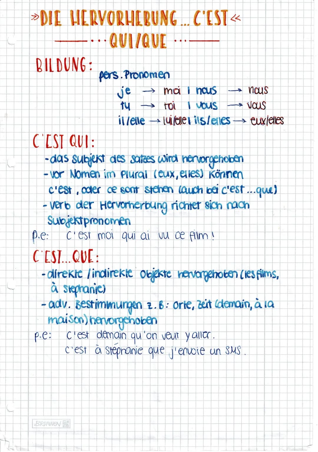 # DIE HERVORHEBUNG... C'EST <<
QUIIQUE...
BILDUNG:
C'EST QUI:
pers. Pronomen
je → moi I nous → nous
tu → til vous → -vous
il/elle qui