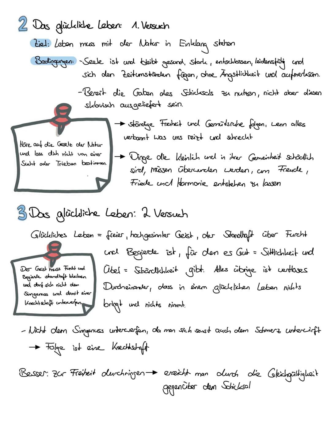 # Das glückliche Leben
- Ziel der Stoiker ist ein gelingendes, glückliches Leben.
## Definition - Seneca
- jeder will glücklich(er) leben,